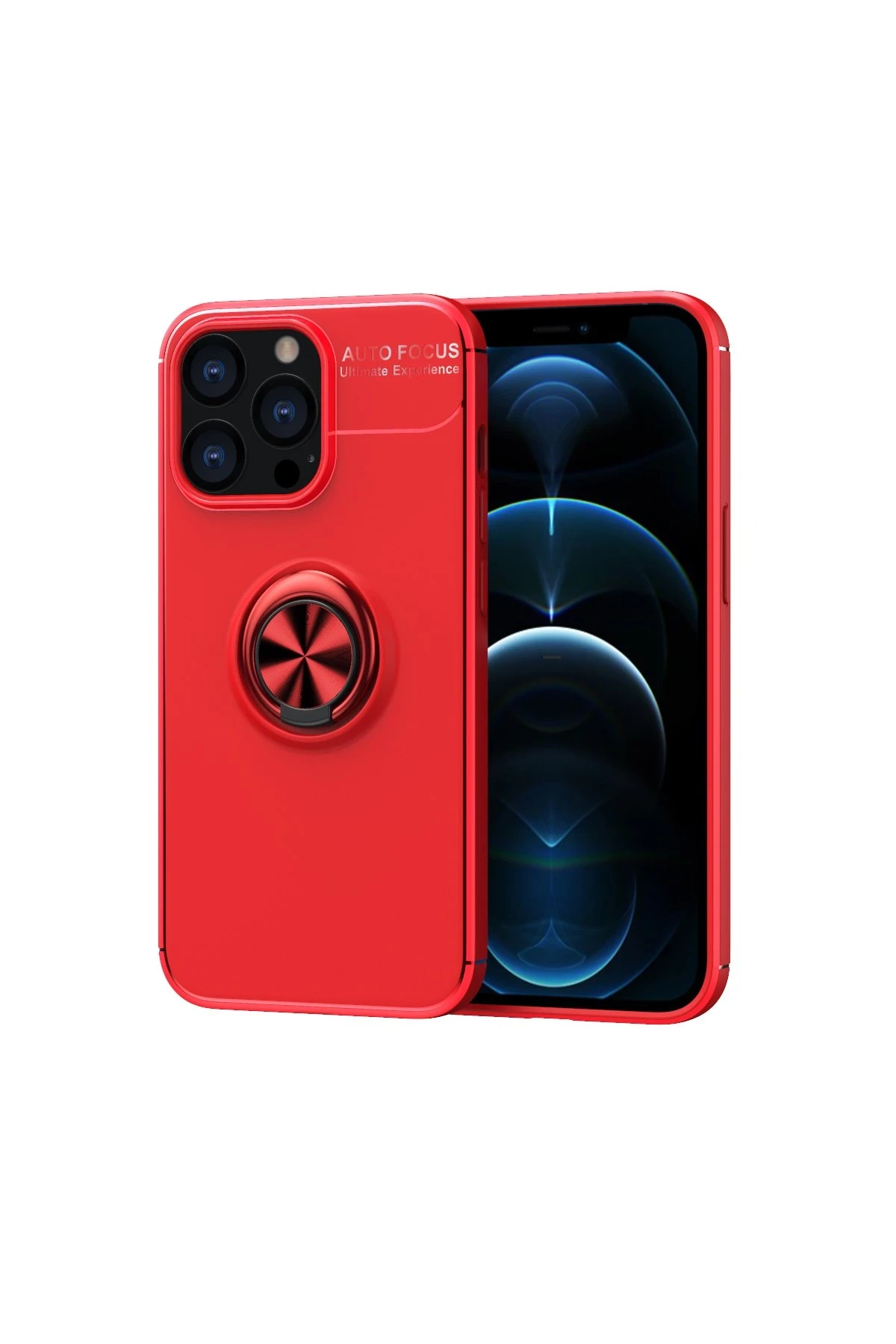 Newface iPhone 13 Pro Max Kılıf Range Yüzüklü Silikon - Kırmızı