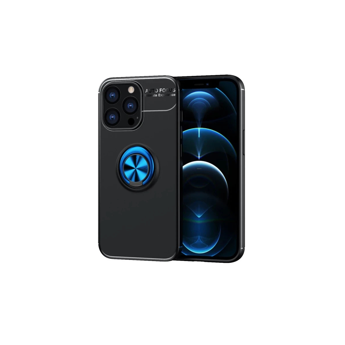 Newface Apple iPhone 13 Pro Kılıf Range Yüzüklü Silikon - Siyah-Mavi