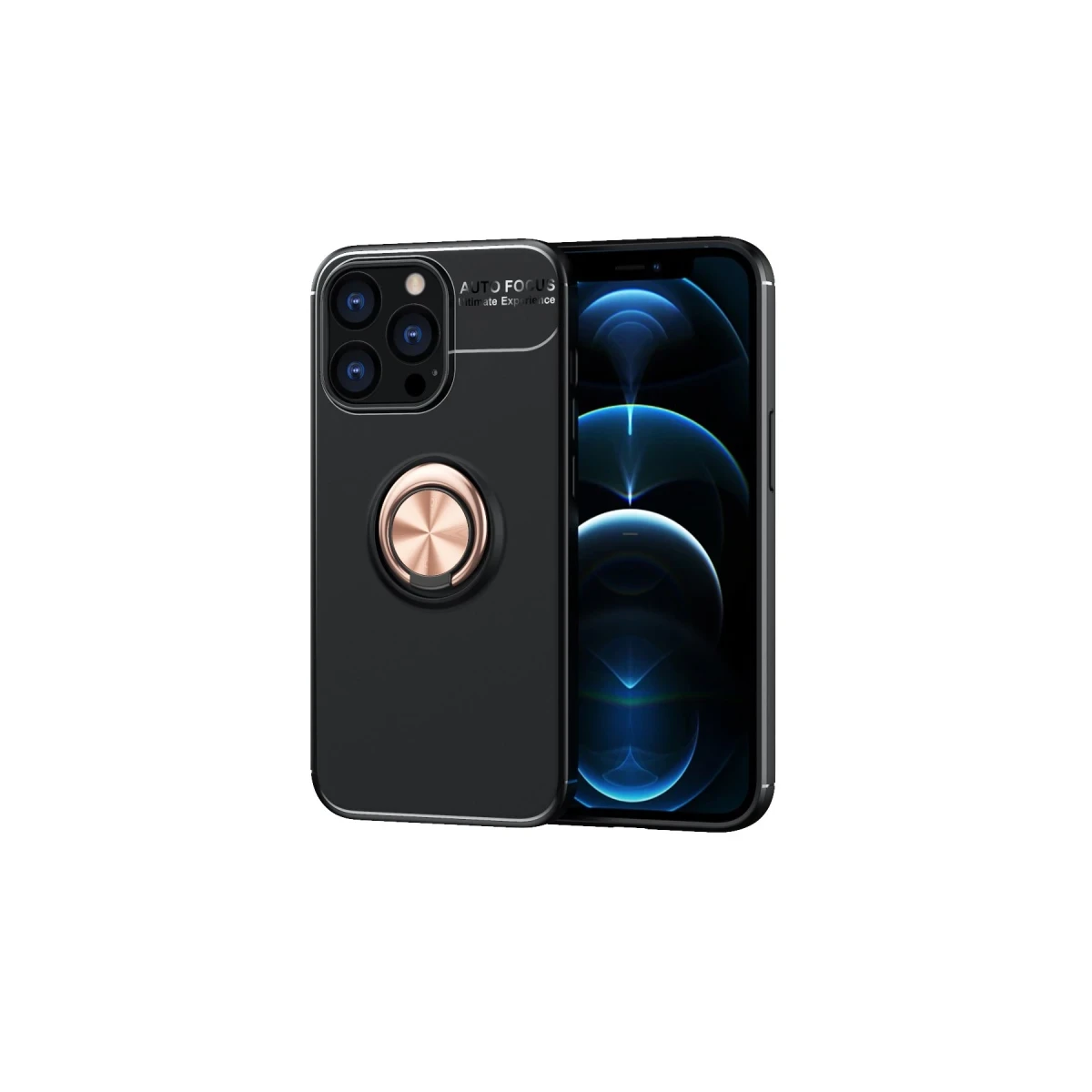 Newface Apple iPhone 13 Pro Kılıf Range Yüzüklü Silikon - Siyah-Gold