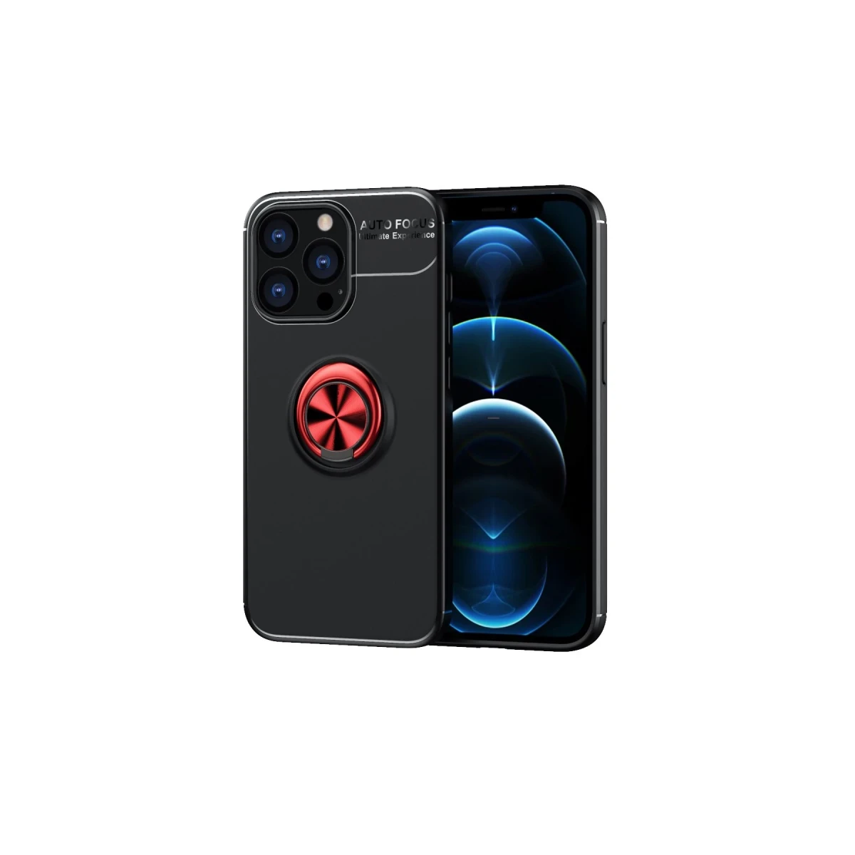 Newface Apple iPhone 13 Pro Kılıf Range Yüzüklü Silikon - Siyah-Kırmızı