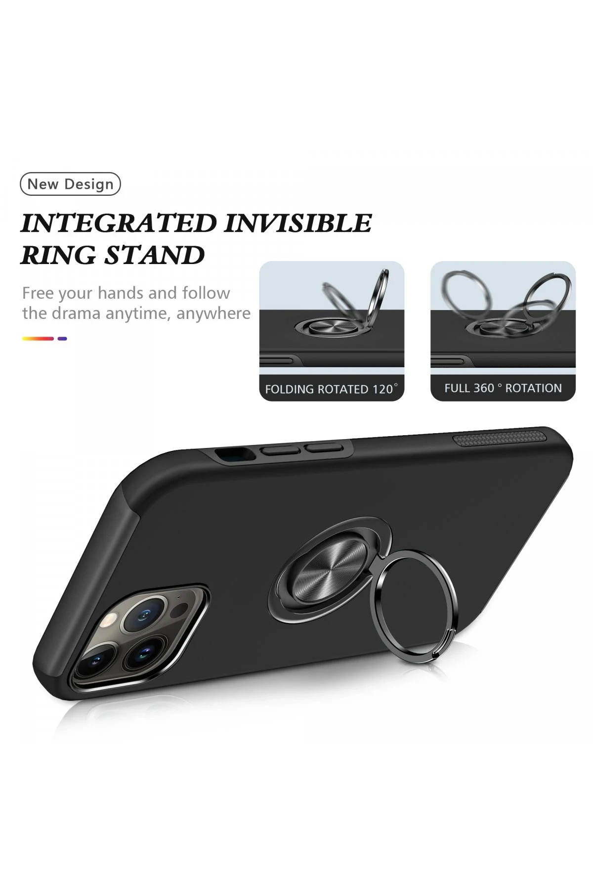 Newface iPhone 13 Pro Kılıf Elit Yüzüklü Kapak - Siyah