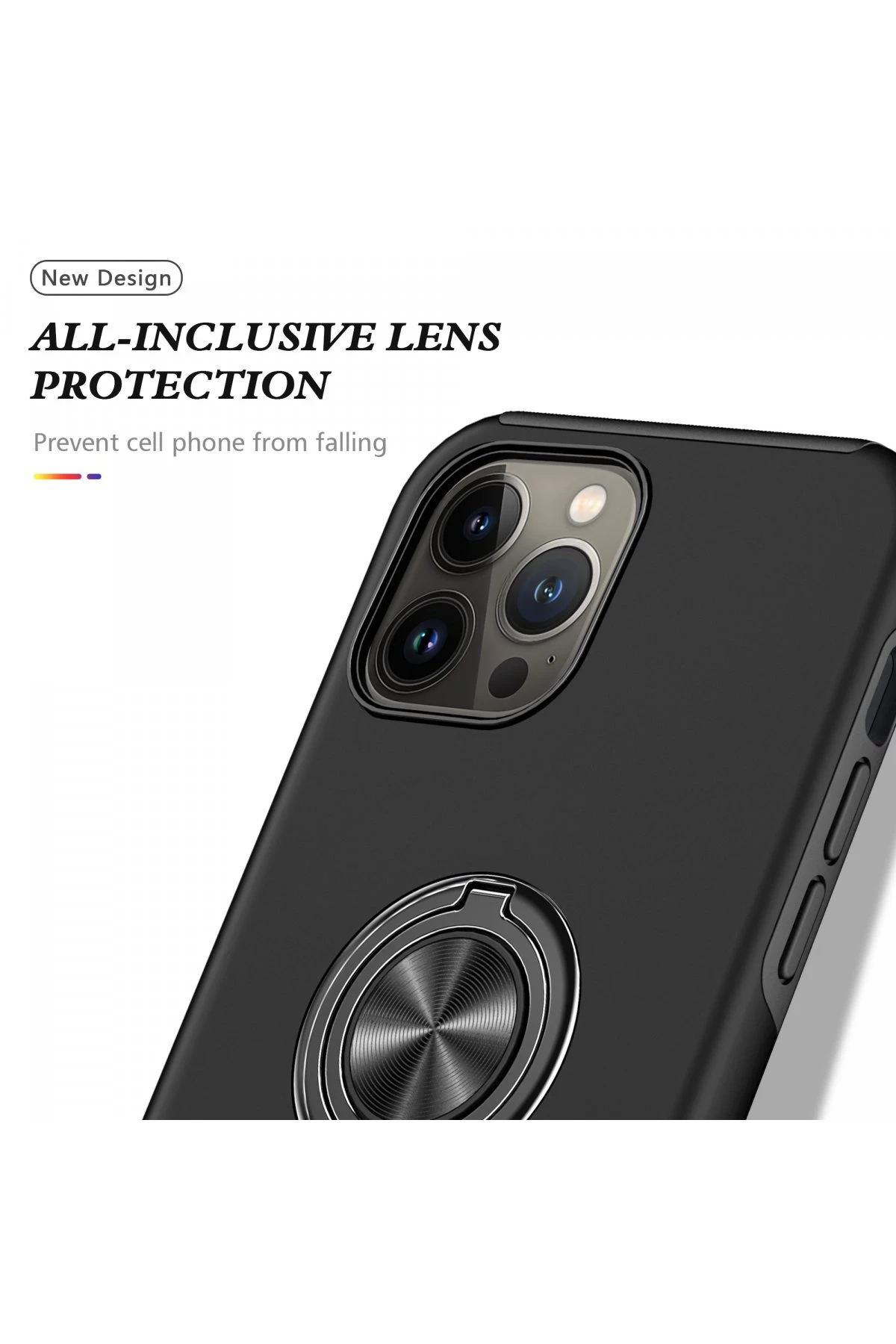 Newface iPhone 13 Pro Kılıf Elit Yüzüklü Kapak - Siyah