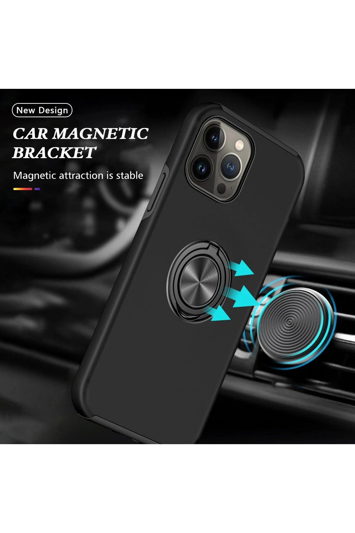 Newface iPhone 13 Pro Kılıf Elit Yüzüklü Kapak - Siyah
