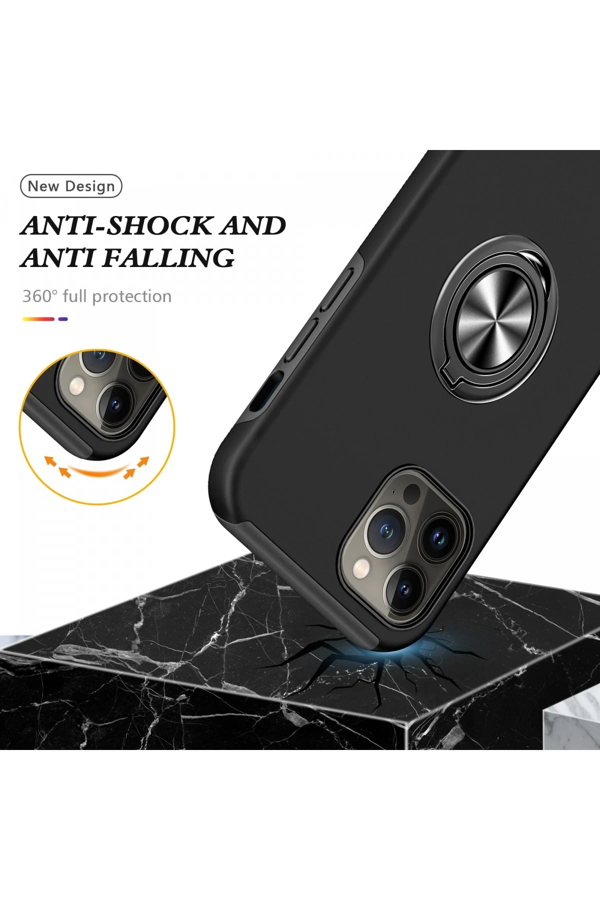 Newface Apple iPhone 13 Pro Kılıf Elit Yüzüklü Kapak - Siyah — görsel 6