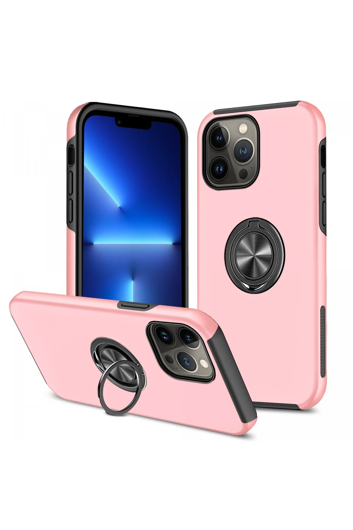 Newface iPhone 13 Pro Kılıf Elit Yüzüklü Kapak - Pembe