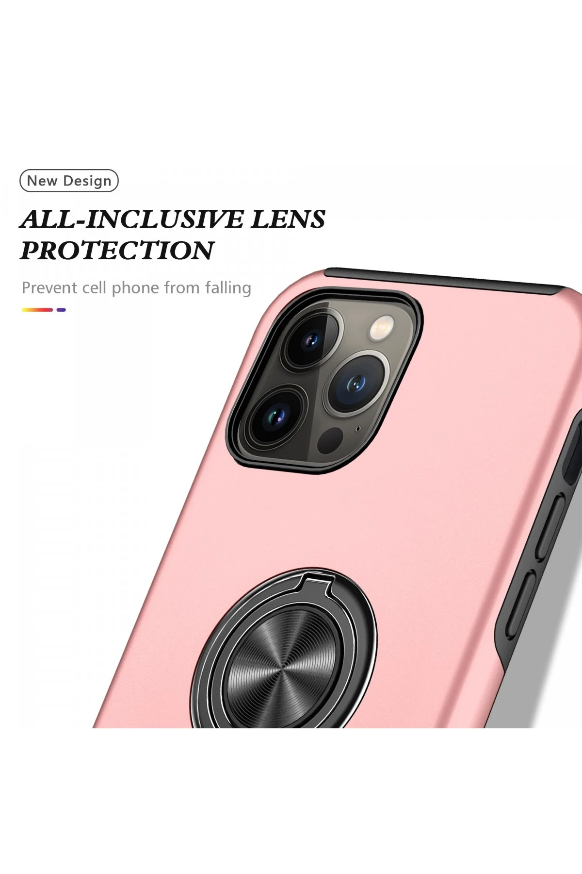 Newface iPhone 13 Pro Kılıf Elit Yüzüklü Kapak - Pembe