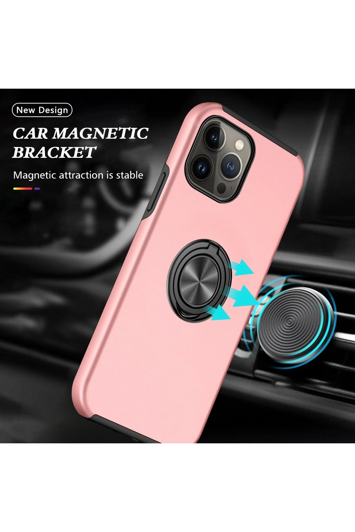 Newface iPhone 13 Pro Kılıf Elit Yüzüklü Kapak - Pembe
