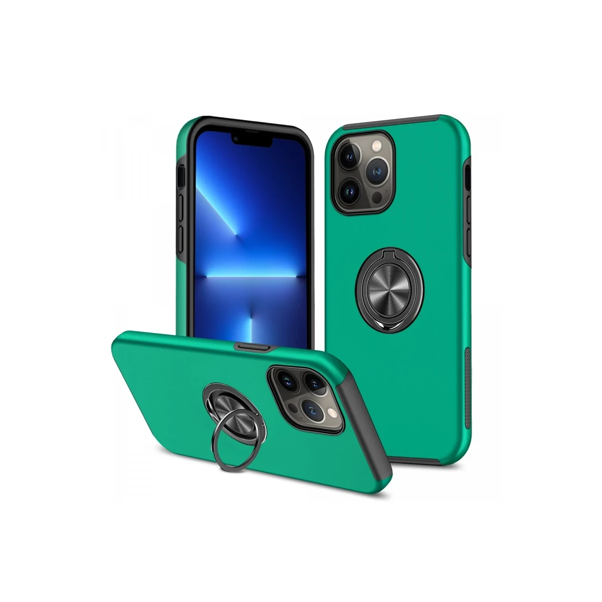 Newface Apple iPhone 13 Pro Kılıf Elit Yüzüklü Kapak - Yeşil