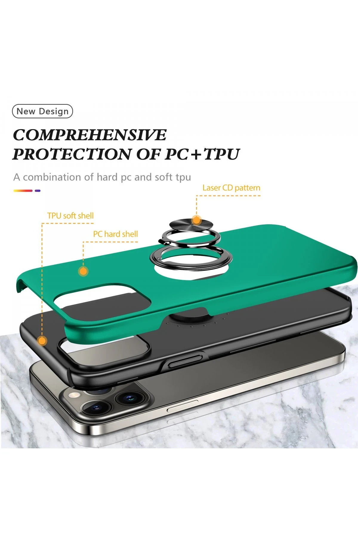 Newface iPhone 13 Pro Kılıf Elit Yüzüklü Kapak - Yeşil
