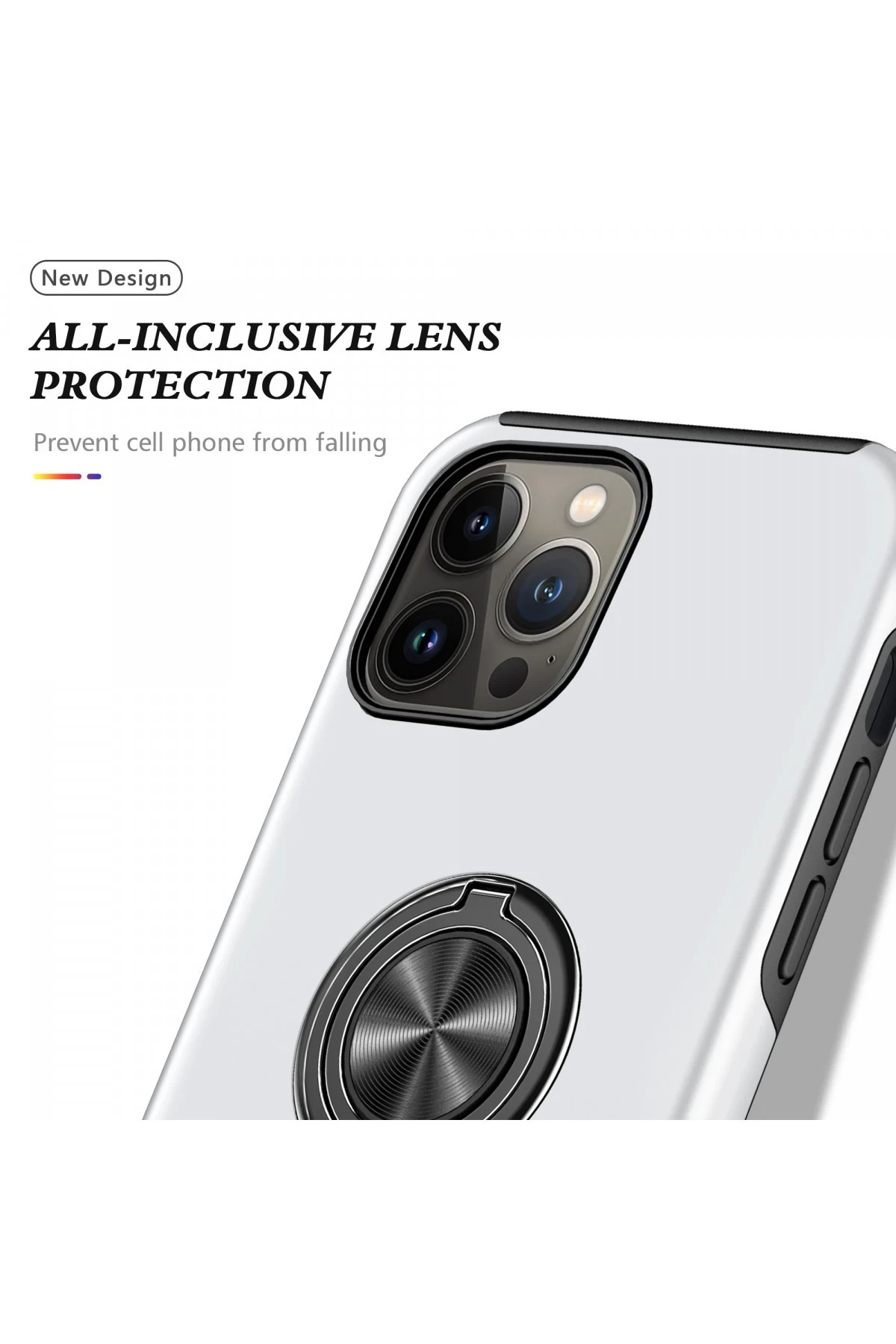 Newface iPhone 13 Pro Kılıf Elit Yüzüklü Kapak - Gümüş