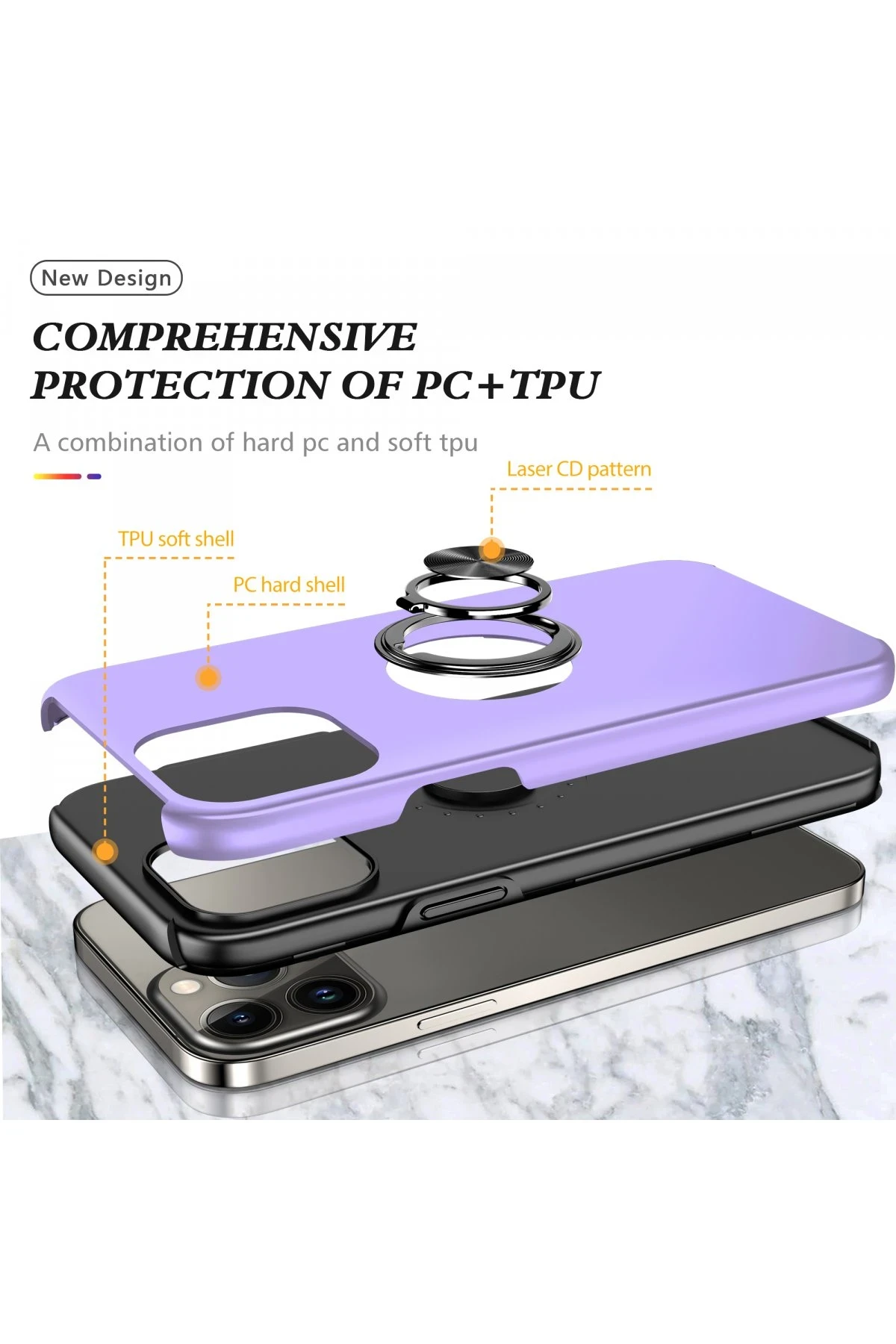 Newface iPhone 13 Pro Kılıf Elit Yüzüklü Kapak - Mor