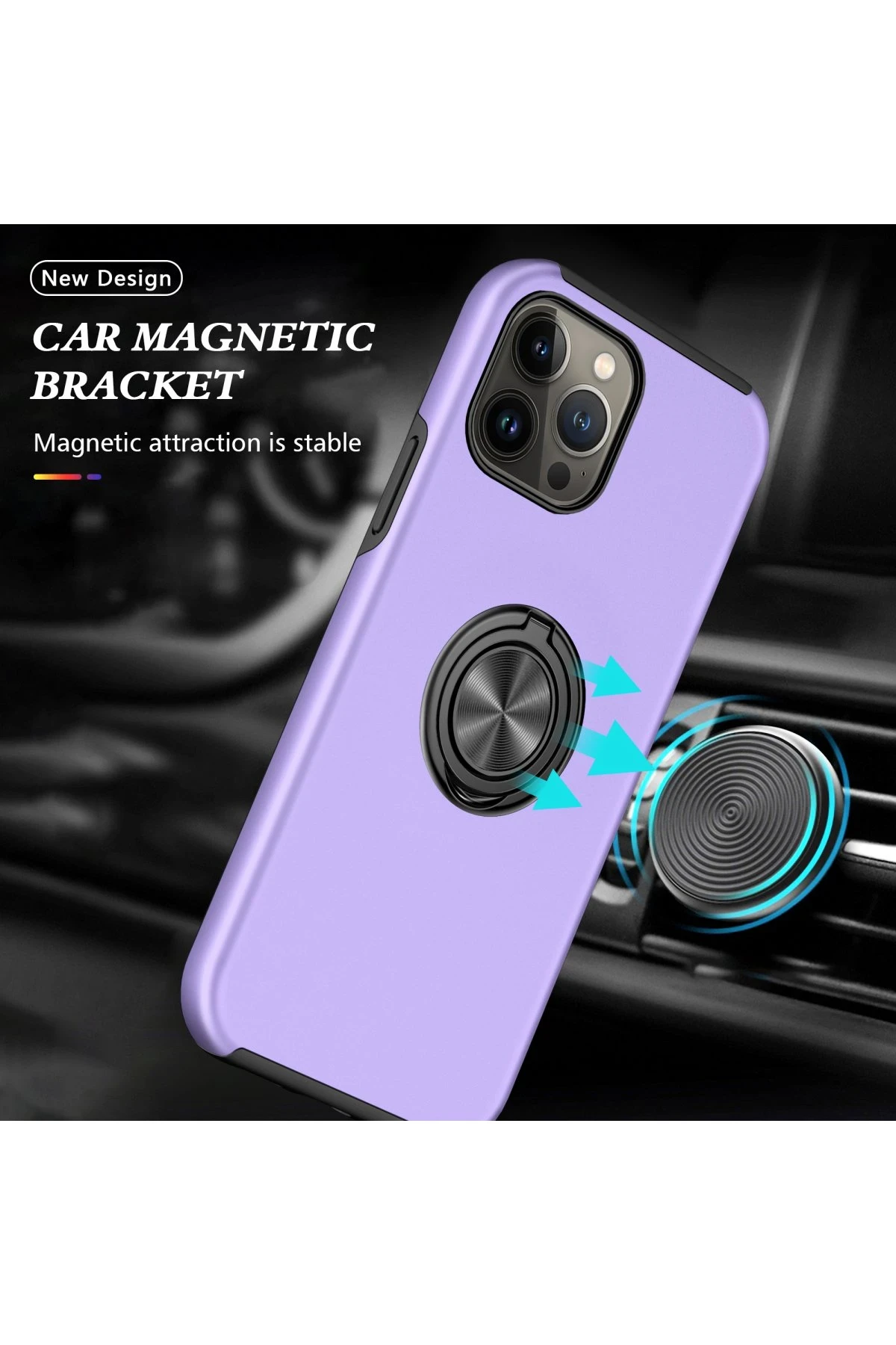 Newface iPhone 13 Pro Kılıf Elit Yüzüklü Kapak - Mor