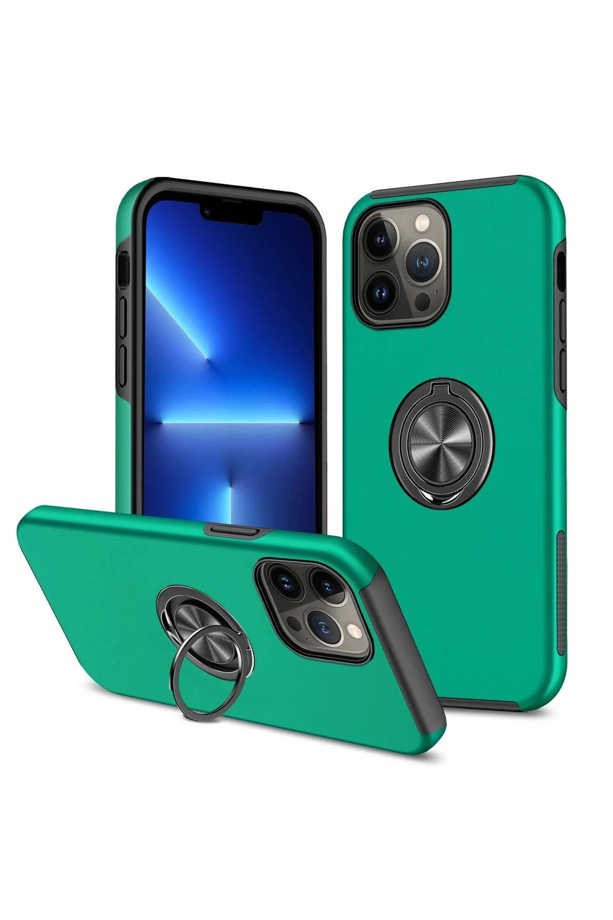 Newface iPhone 13 Pro Max Kılıf Elit Yüzüklü Kapak - Yeşil