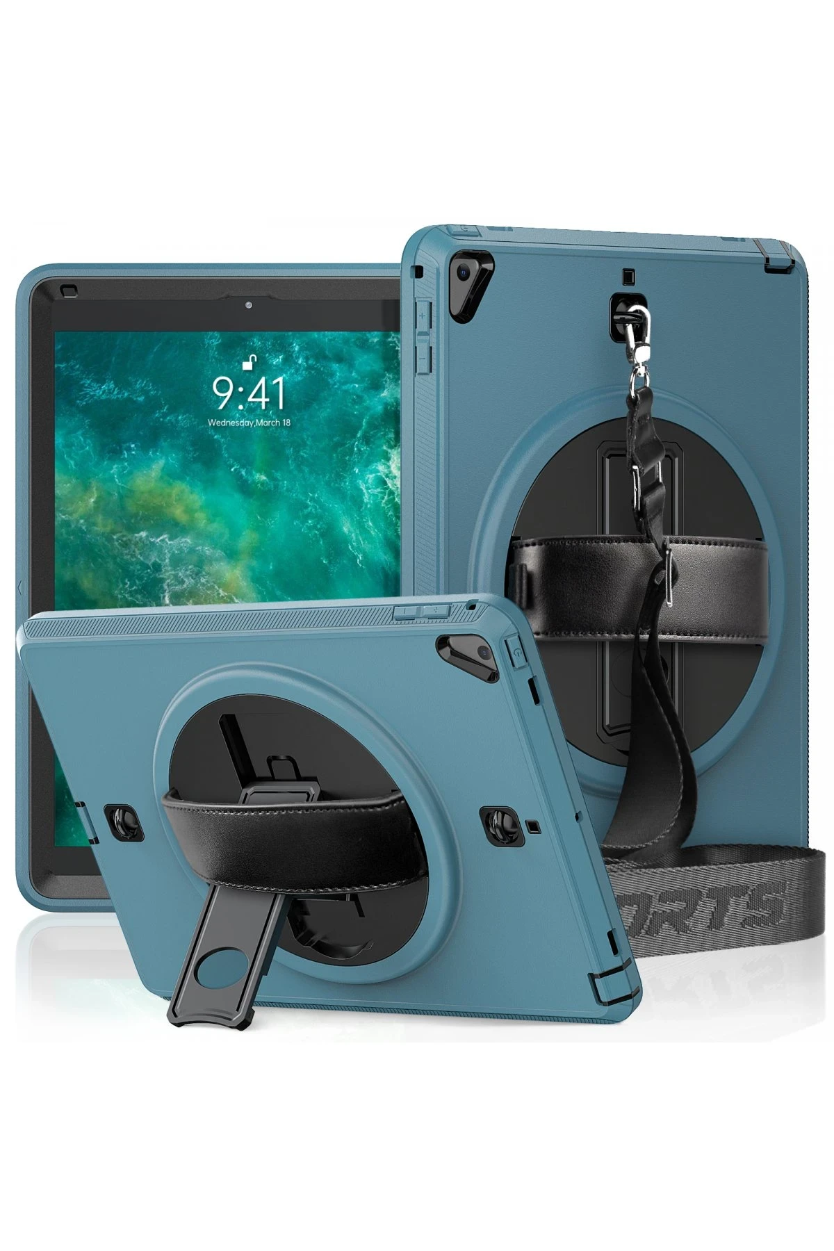 Newface iPad 5 Air 9.7 Kılıf Strap-C Otterbox Tablet Kapak - Mavi