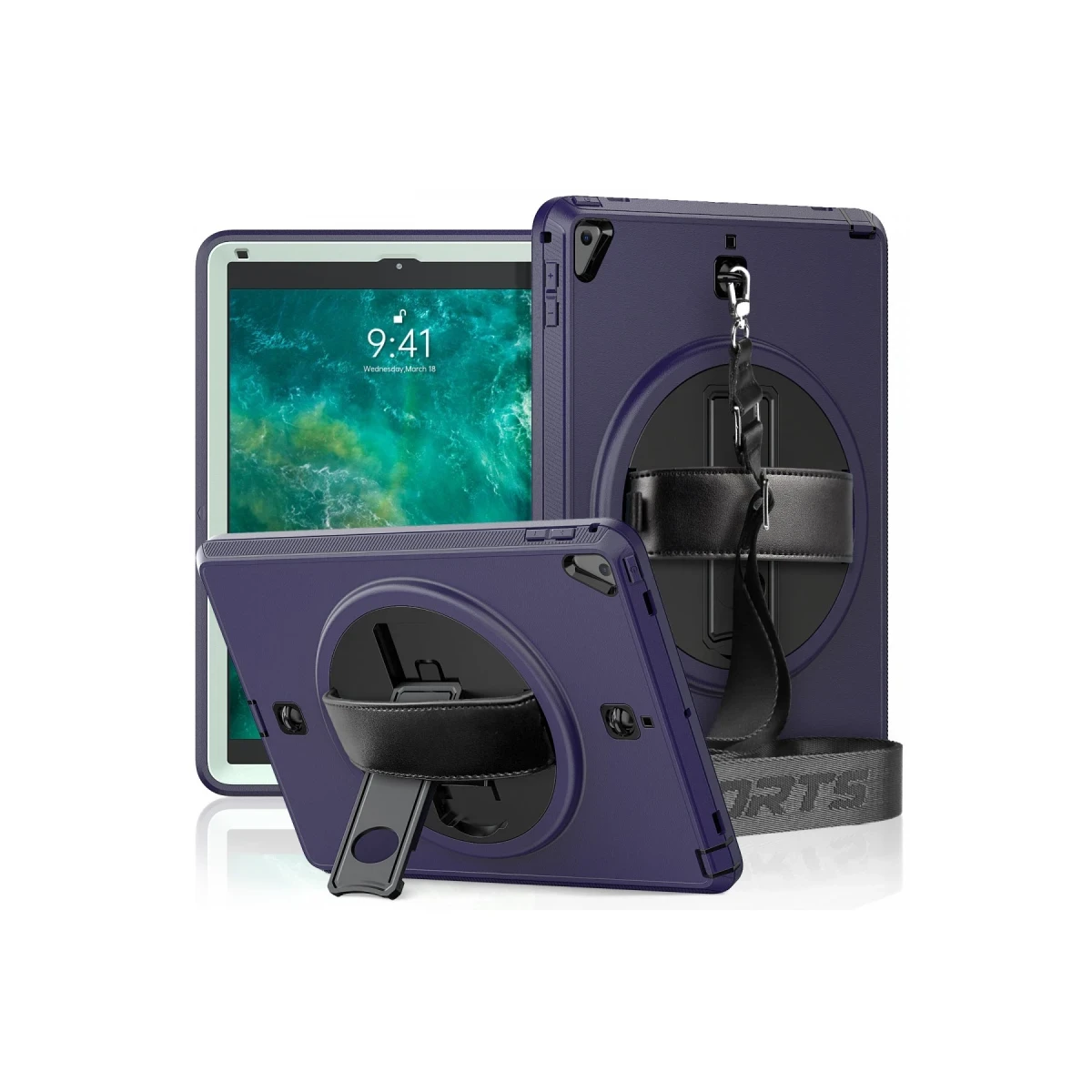 Newface Apple iPad 5 Air 9.7 Kılıf Strap-C Otterbox Tablet Kapak - Lacivert