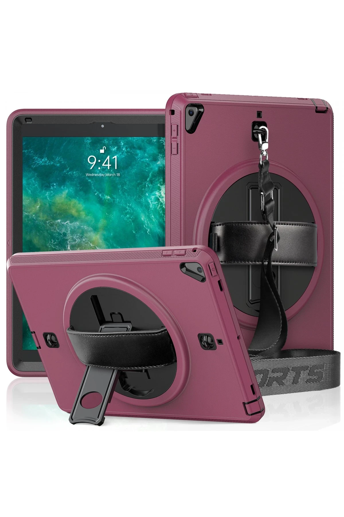 Newface iPad 5 Air 9.7 Kılıf Strap-C Otterbox Tablet Kapak - Mürdüm