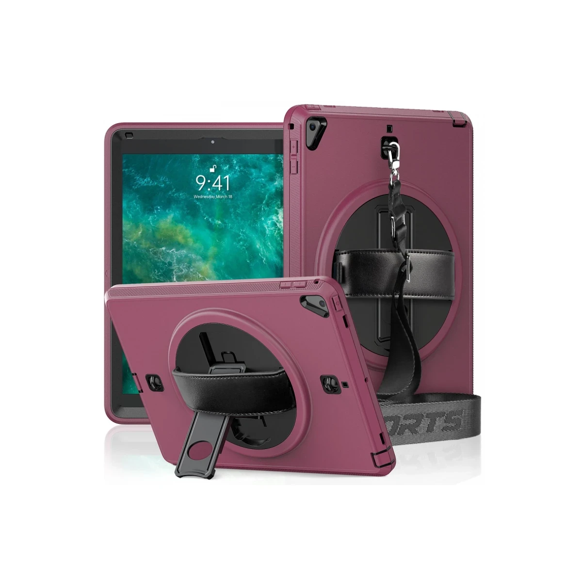 Newface Apple iPad 5 Air 9.7 Kılıf Strap-C Otterbox Tablet Kapak - Mürdüm