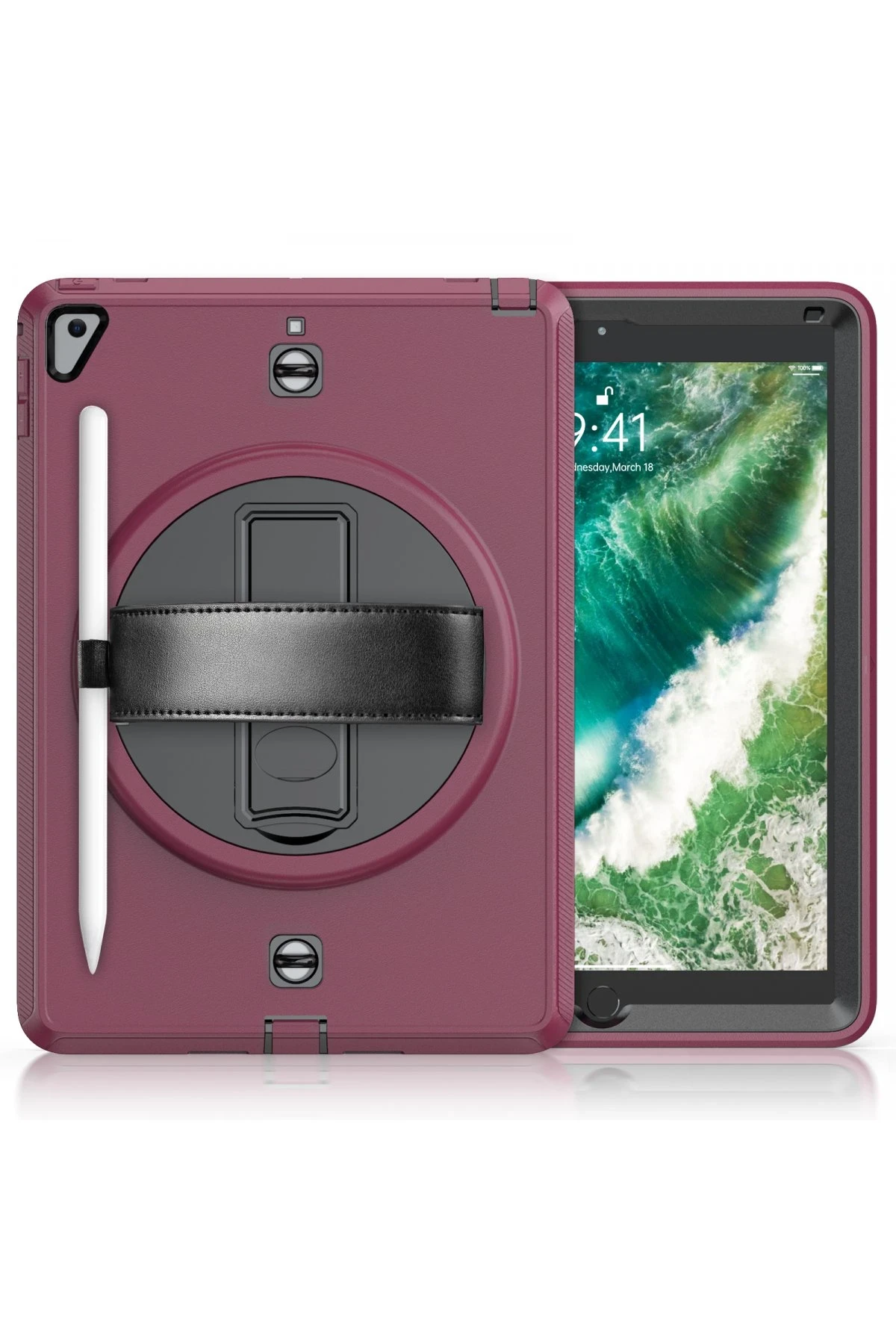 Newface iPad 5 Air 9.7 Kılıf Strap-C Otterbox Tablet Kapak - Mürdüm