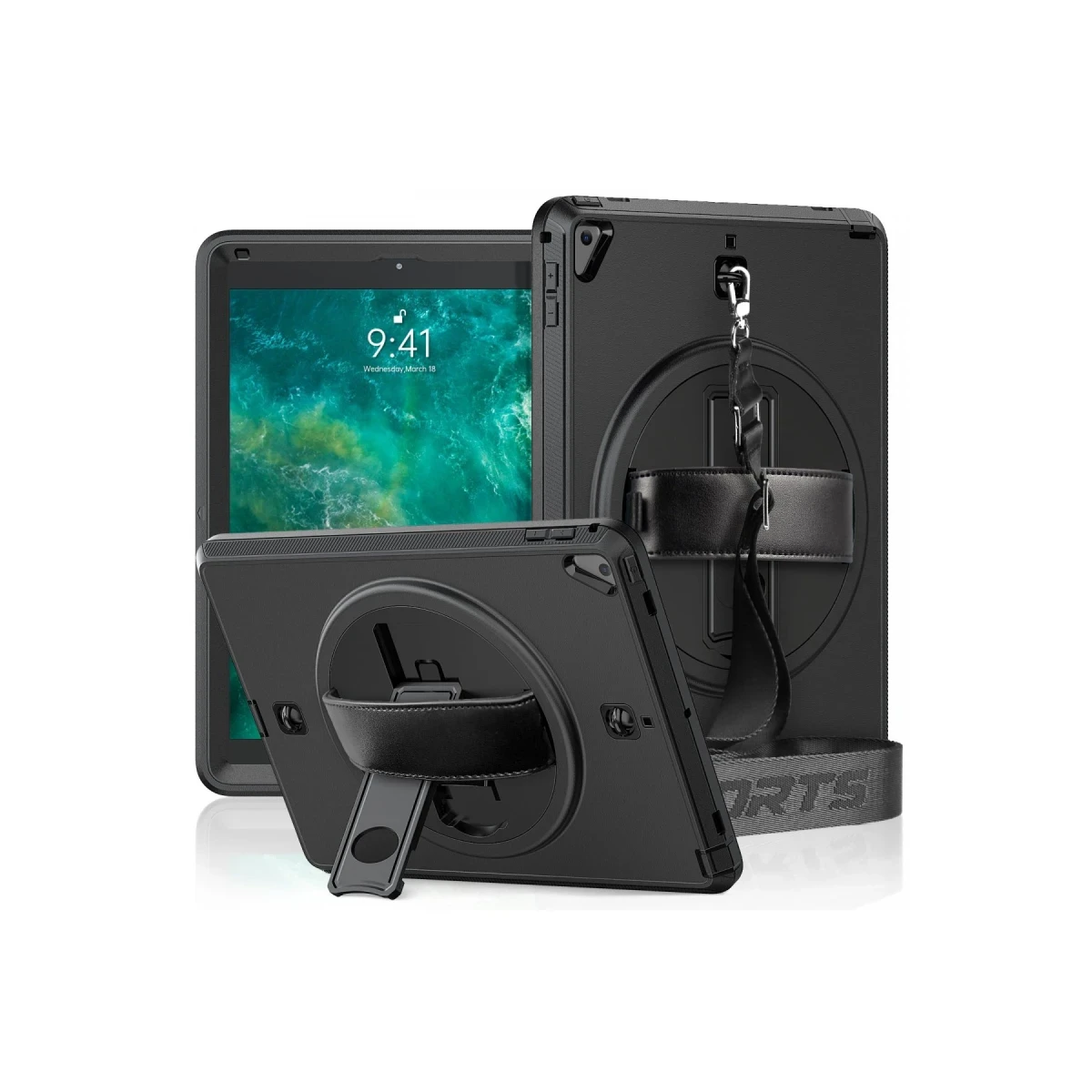 Newface Apple iPad 5 Air 9.7 Kılıf Strap-C Otterbox Tablet Kapak - Siyah
