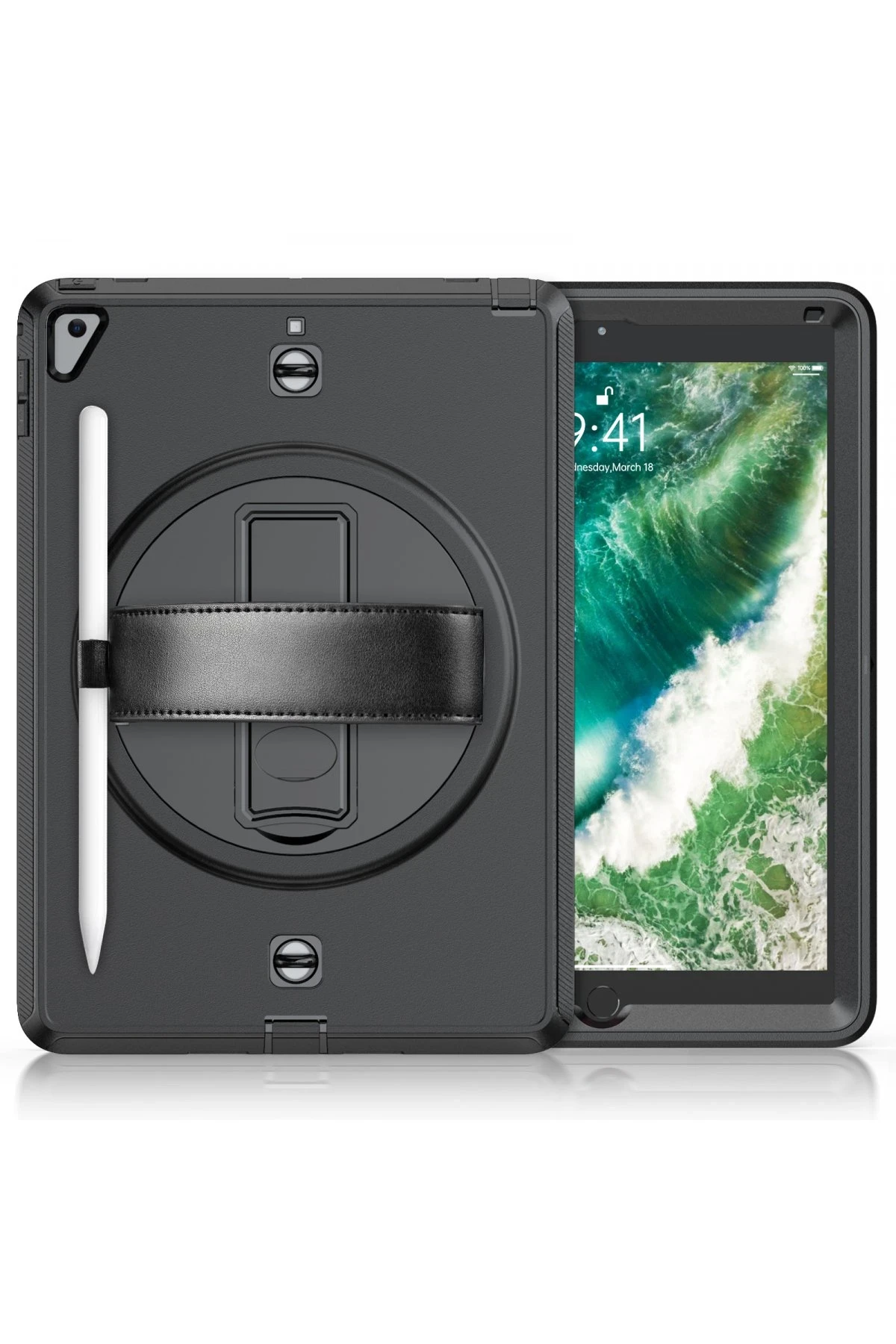 Newface iPad 5 Air 9.7 Kılıf Strap-C Otterbox Tablet Kapak - Siyah