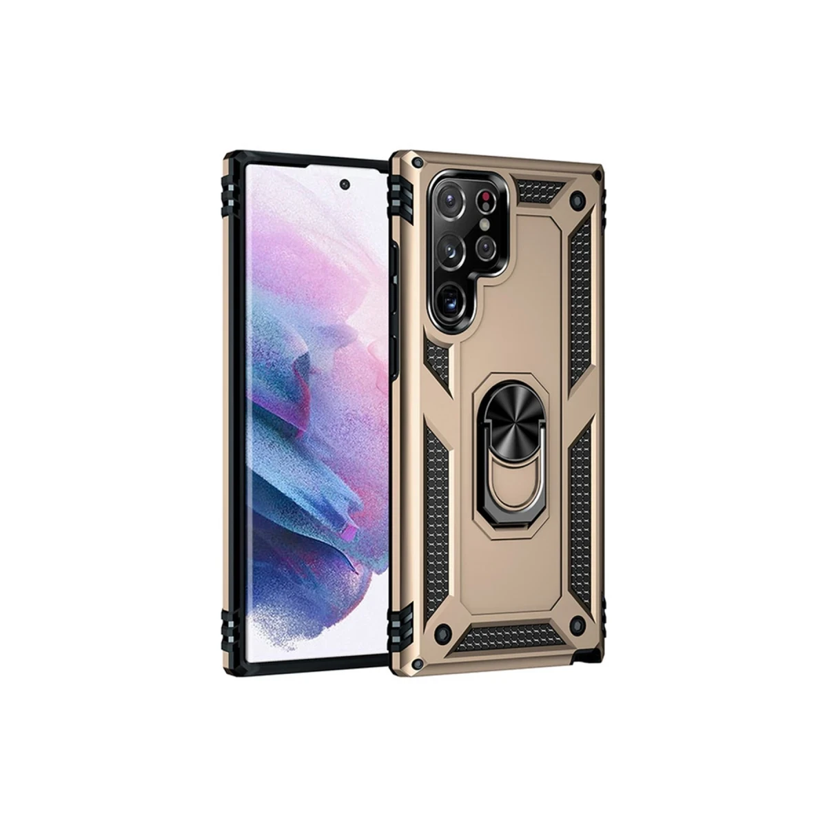 Newface Samsung Galaxy S23 Ultra Kılıf Sofya Yüzüklü Silikon Kapak - Gold
