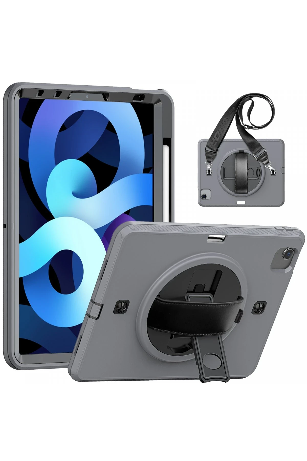 Newface iPad Pro 11 (2020) Kılıf Strap-C Otterbox Tablet Kapak - Gri
