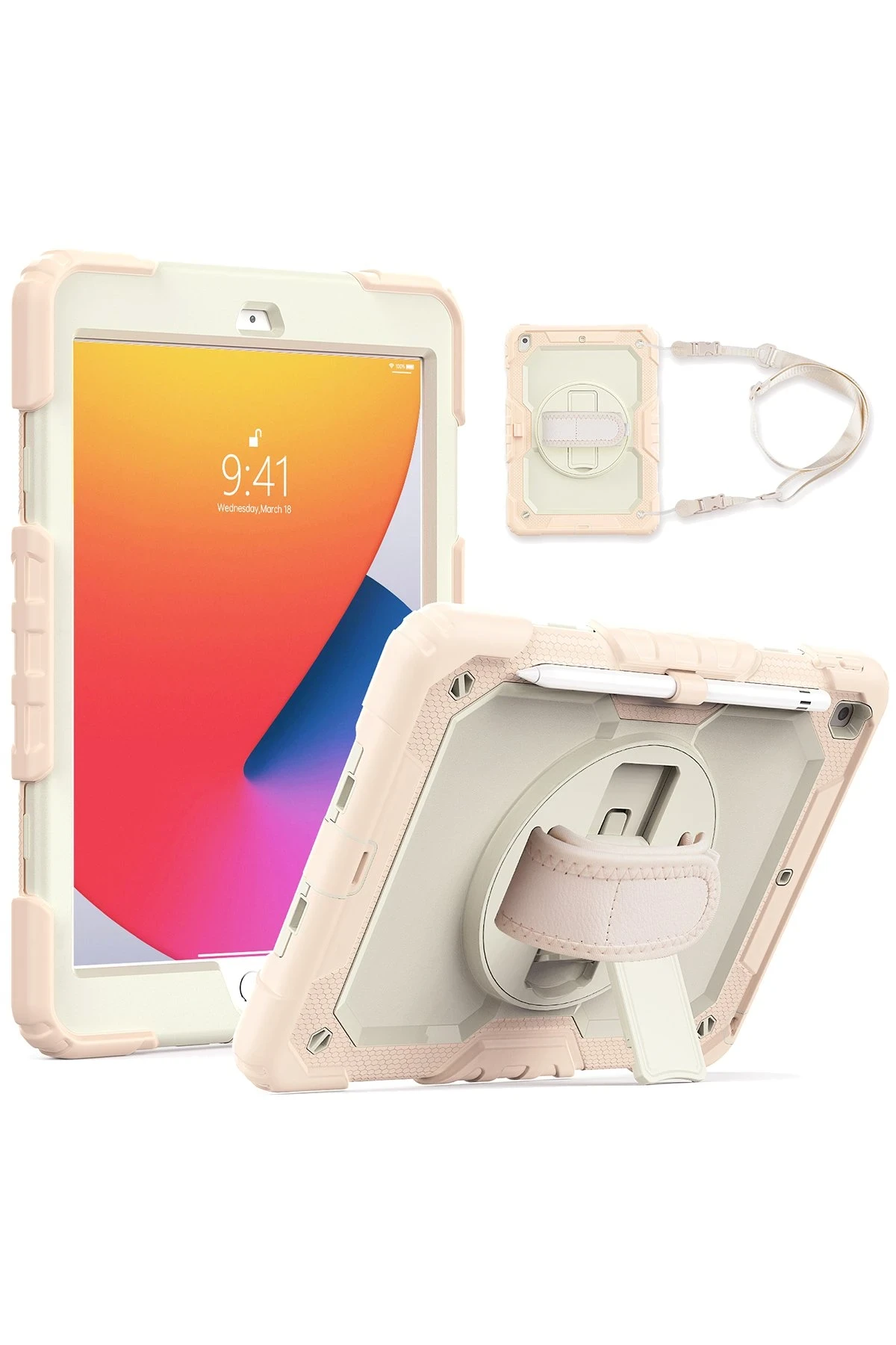 Newface Apple iPad 10.2 (7.nesil) Kılıf Strap New Tablet Kapak - Pembe