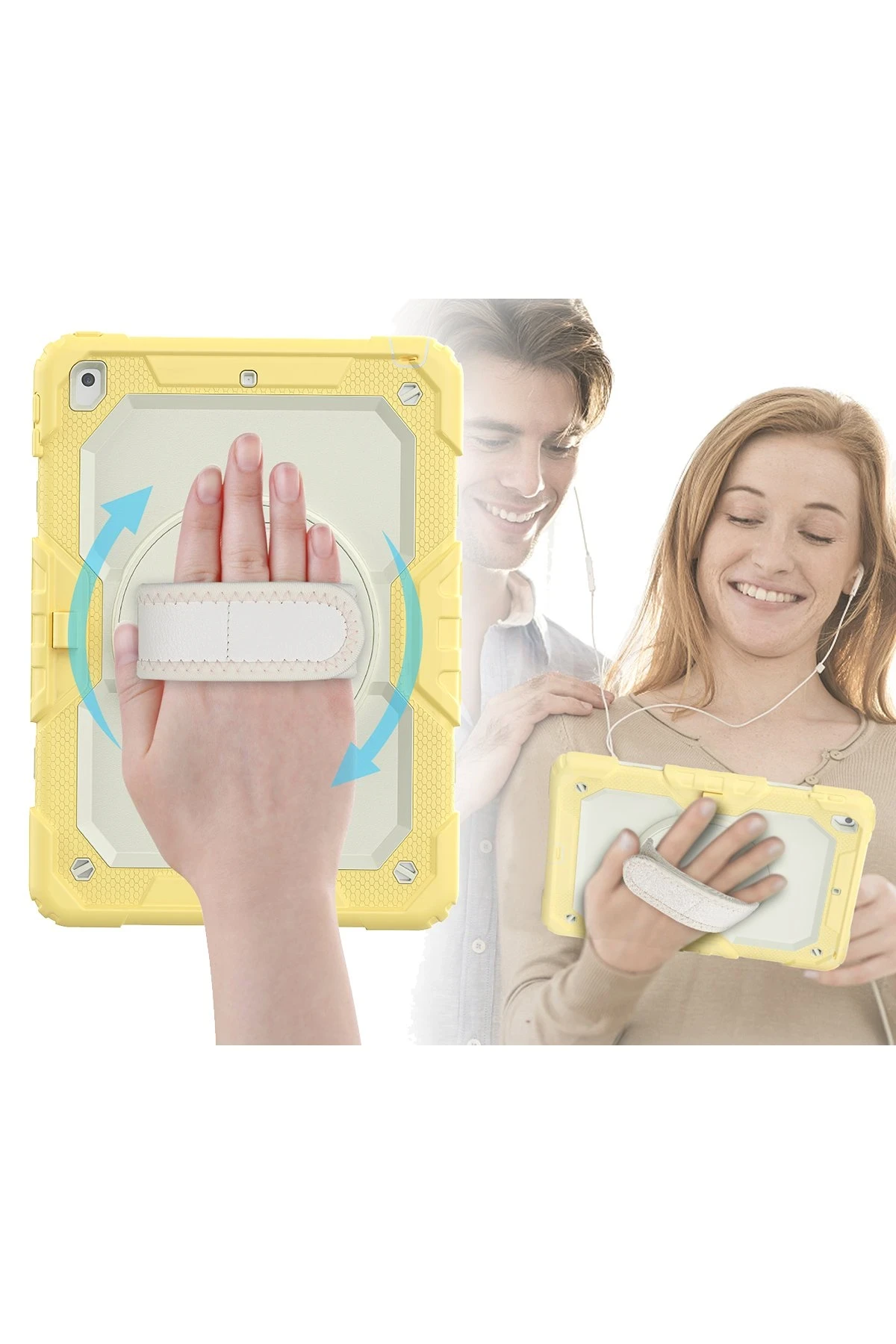 Newface iPad 10.2 (7.nesil) Kılıf Strap New Tablet Kapak - Sarı