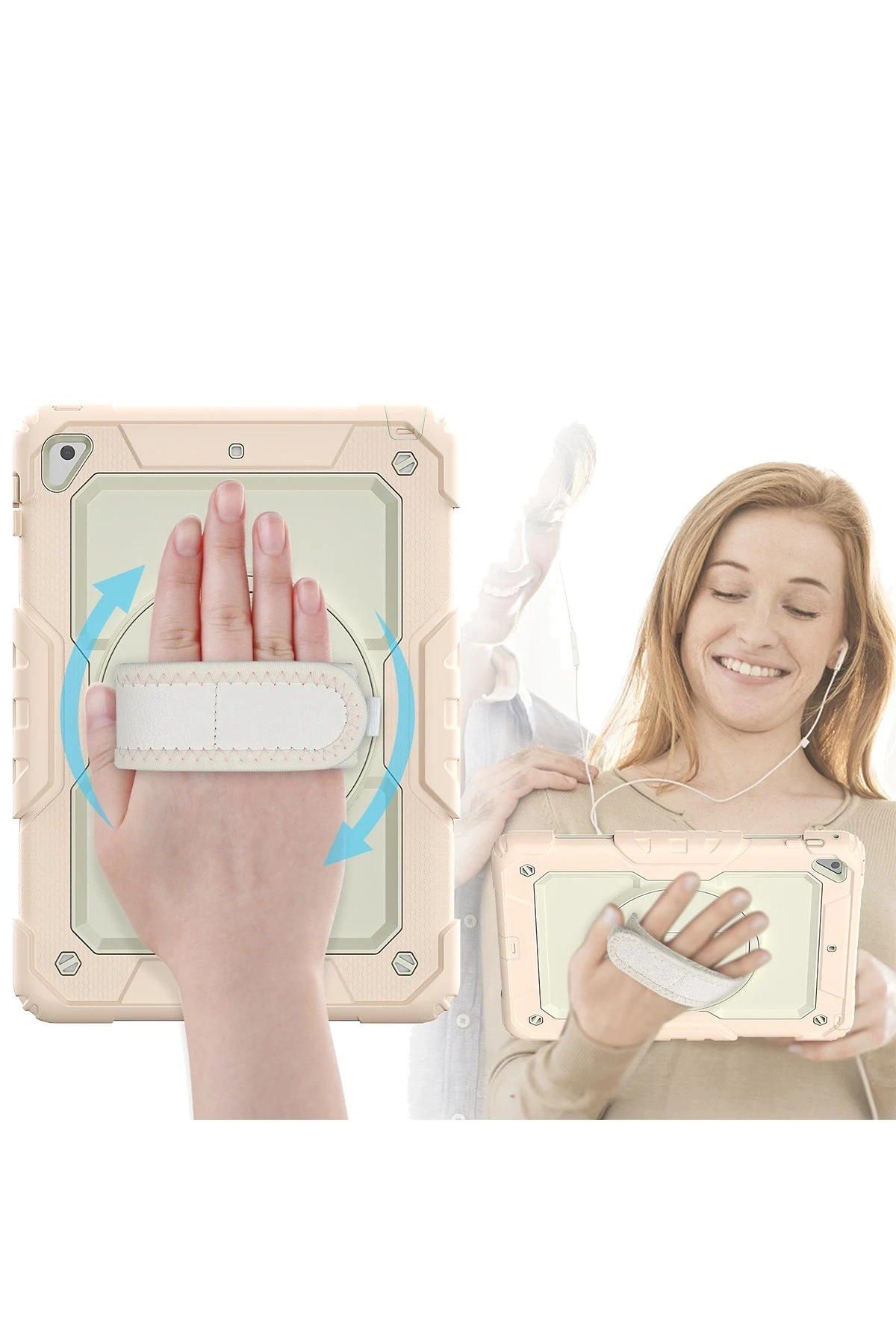 Newface iPad 5 Air 9.7 Kılıf Strap New Tablet Kapak - Pembe