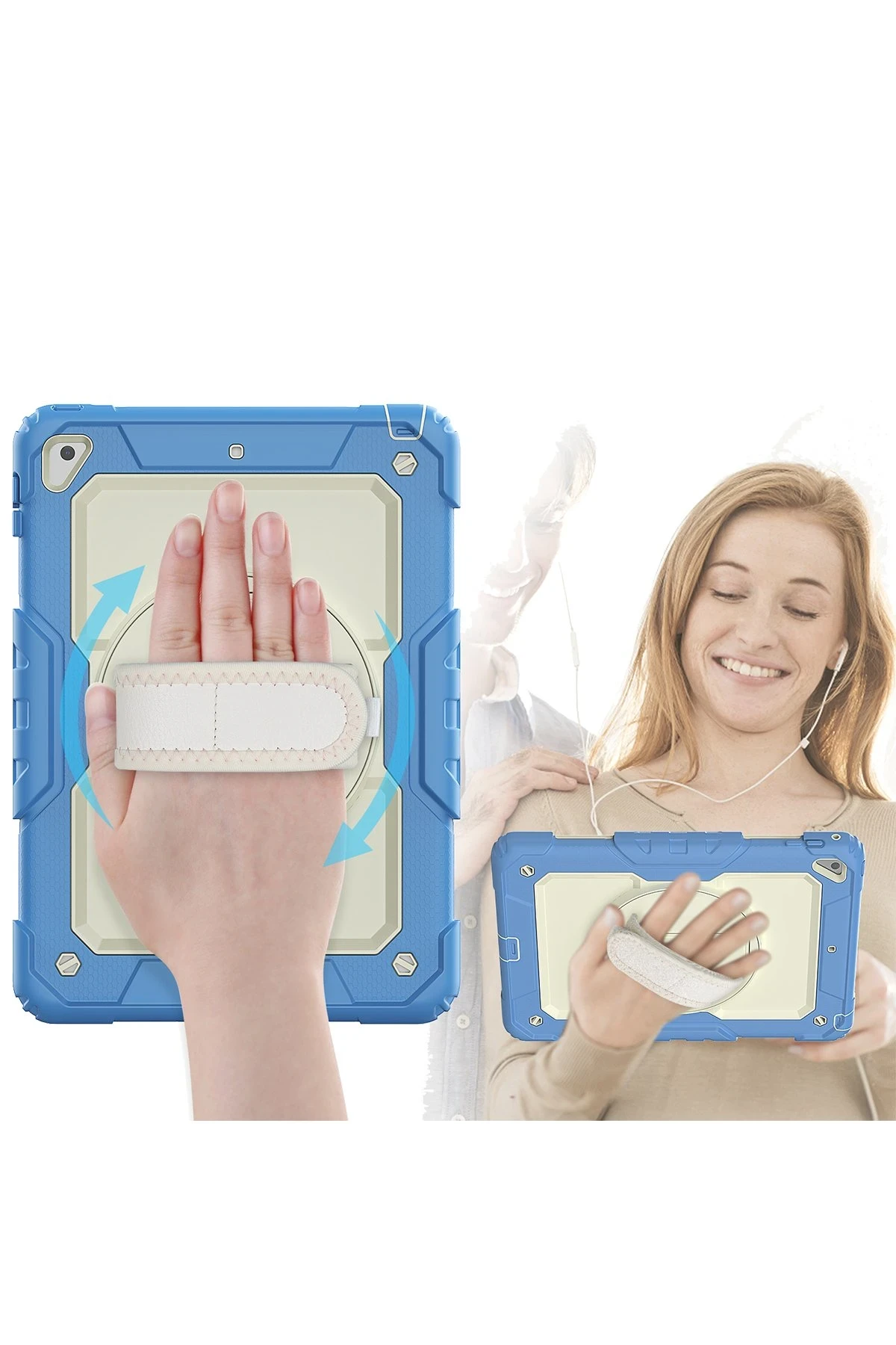 Newface iPad 5 Air 9.7 Kılıf Strap New Tablet Kapak - Mavi