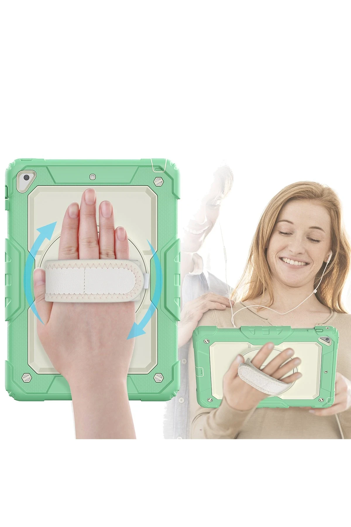 Newface iPad 5 Air 9.7 Kılıf Strap New Tablet Kapak - Yeşil