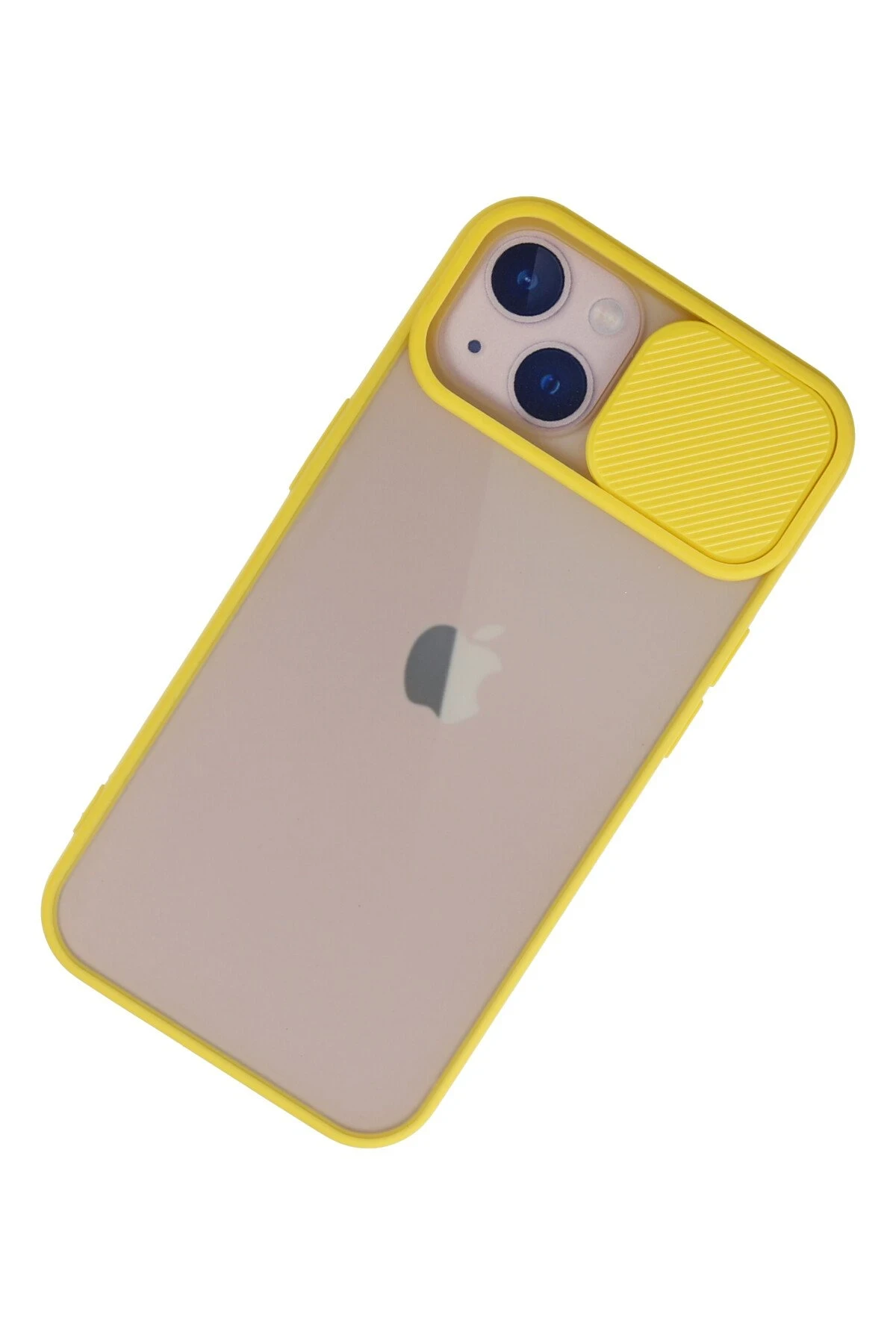 Newface iPhone 13 Kılıf Palm Buzlu Kamera Sürgülü Silikon - Sarı