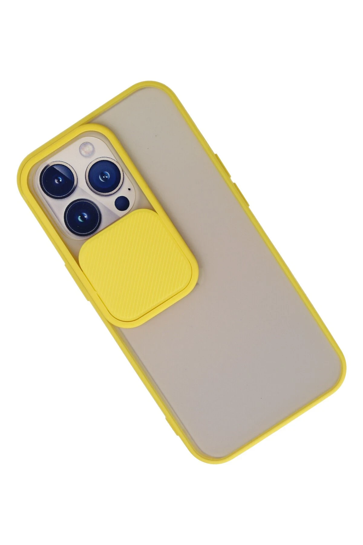 Newface iPhone 13 Pro Kılıf Palm Buzlu Kamera Sürgülü Silikon - Sarı