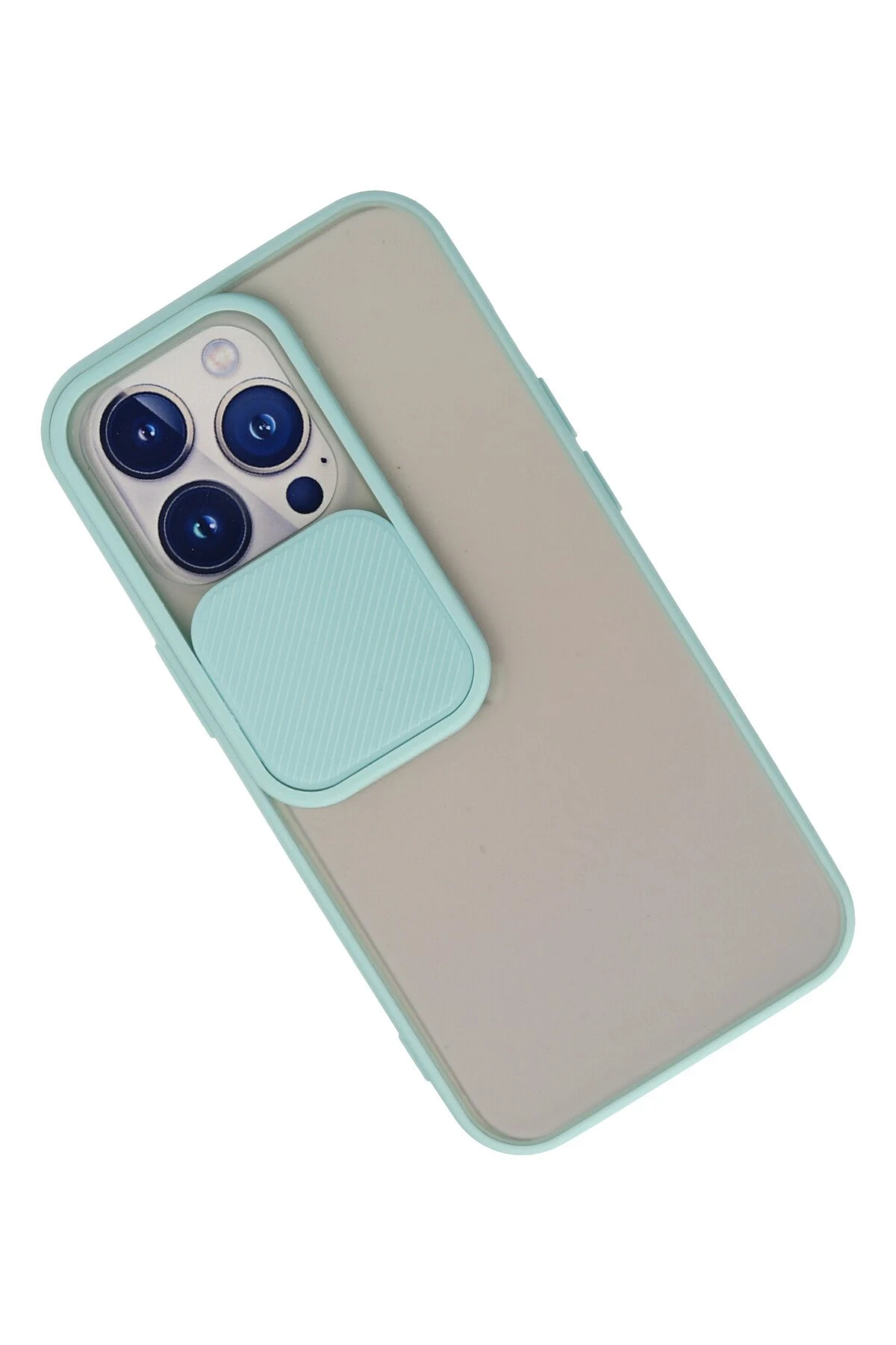 Newface iPhone 13 Pro Kılıf Palm Buzlu Kamera Sürgülü Silikon - Turkuaz