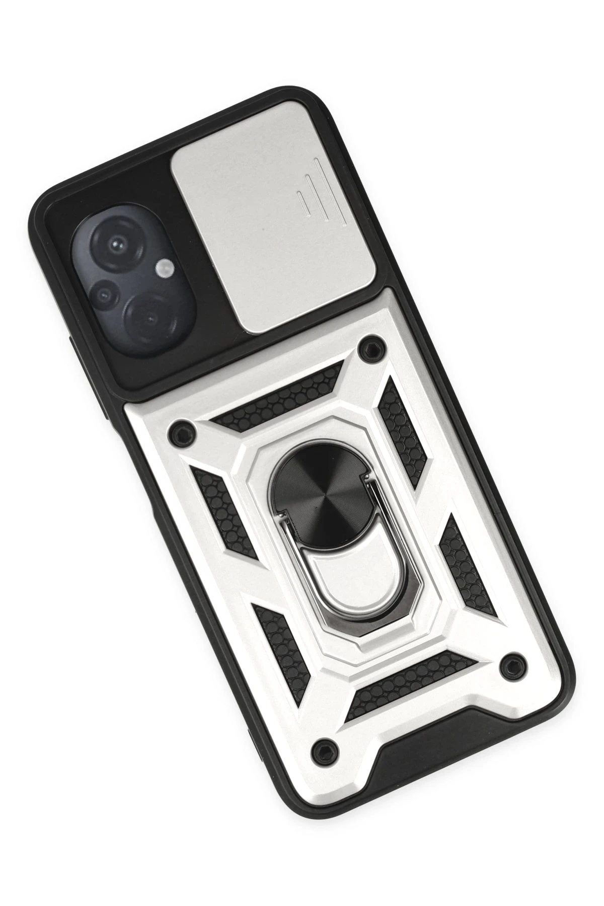 Newface Xiaomi Poco M5 Kılıf Pars Lens Yüzüklü Silikon - Gümüş