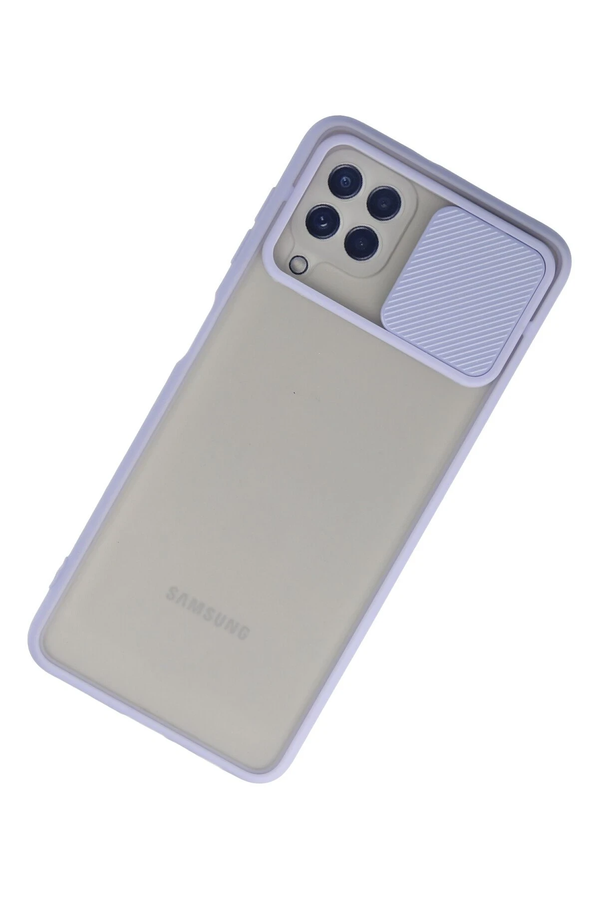Newface Samsung Galaxy A22 Kılıf Palm Buzlu Kamera Sürgülü Silikon - Lila