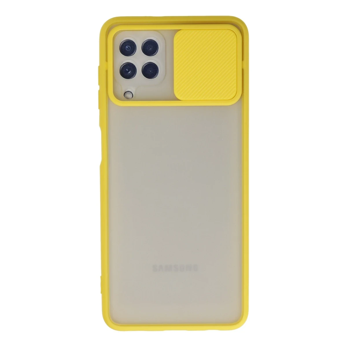 Newface Samsung Galaxy A22 Kılıf Palm Buzlu Kamera Sürgülü Silikon - Sarı