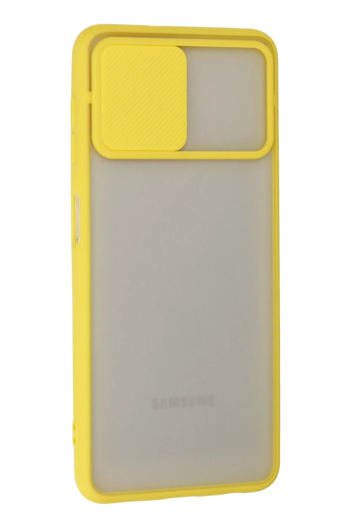 Newface Samsung Galaxy A22 Kılıf Palm Buzlu Kamera Sürgülü Silikon - Sarı