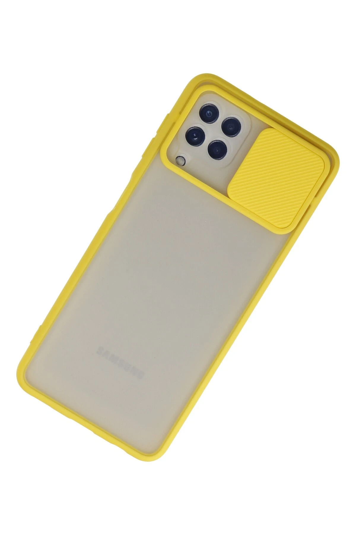 Newface Samsung Galaxy A22 Kılıf Palm Buzlu Kamera Sürgülü Silikon - Sarı
