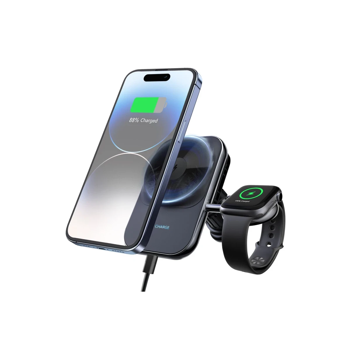 Newface S15 2in1 Izgara Klipsli 15W Telefon ve 5W Apple Watch Kablosuz Şarj Destekli Soğutucu Fanlı Manyetik Magsafe Araç Tutucu - Siyah — görsel 9