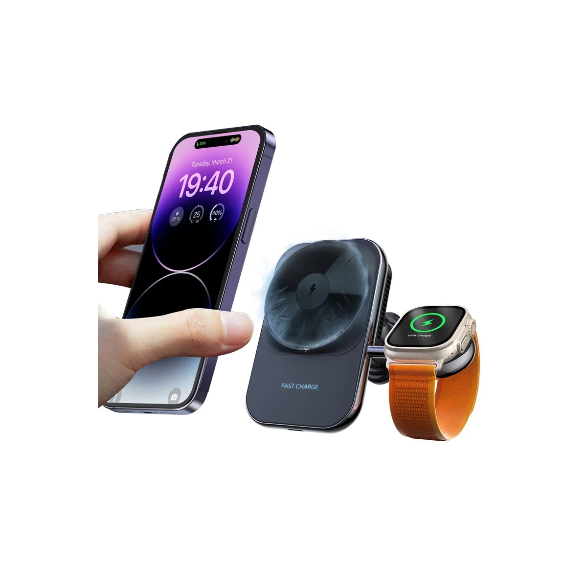Newface S15 2in1 Izgara Klipsli 15W Telefon ve 5W Apple Watch Kablosuz Şarj Destekli Soğutucu Fanlı Manyetik Magsafe Araç Tutucu - Siyah — görsel 10