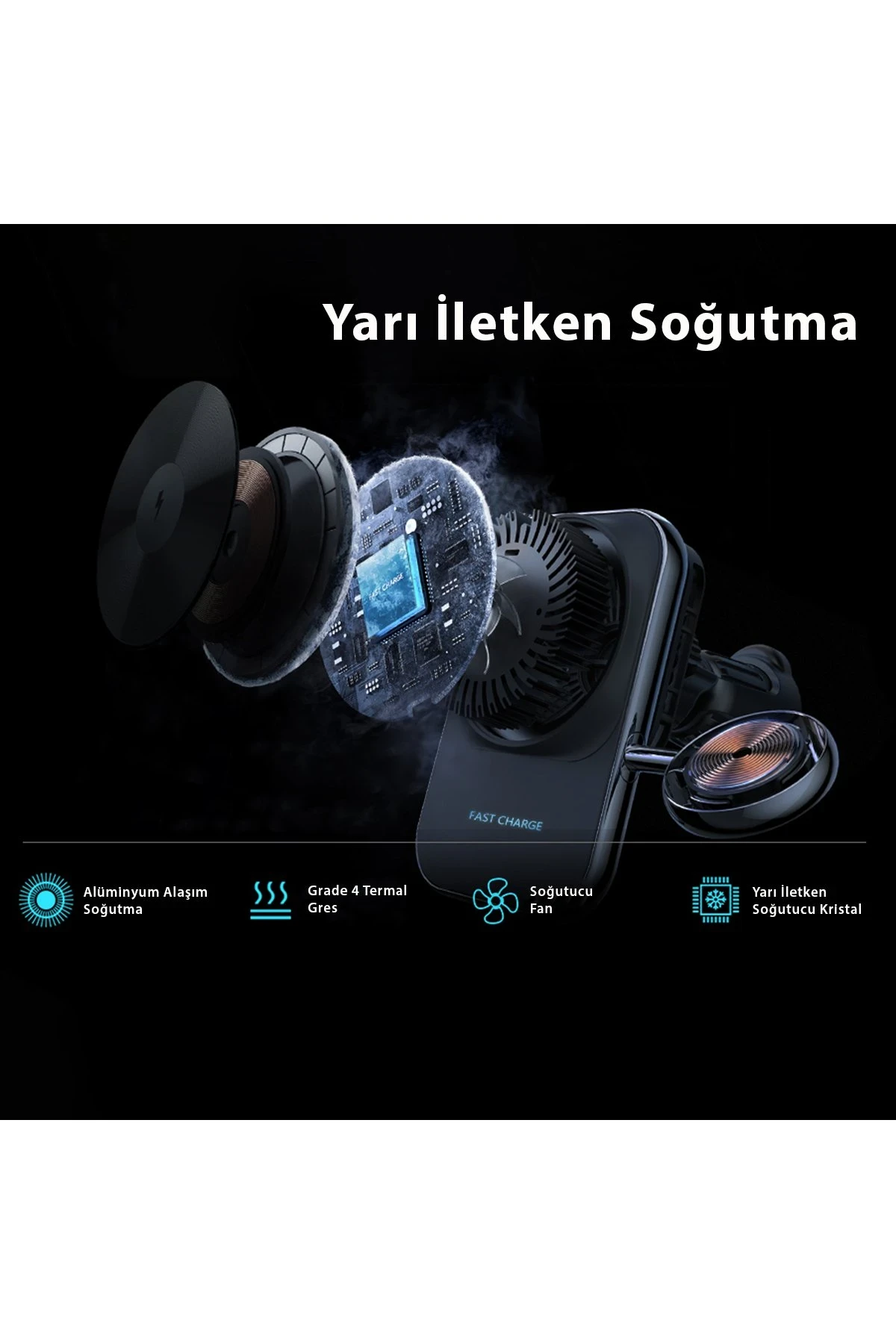 Newface S15 2in1 Izgara Klipsli 15W Telefon ve 5W Apple Watch Kablosuz Şarj Destekli Soğutucu Fanlı Manyetik Magsafe Araç Tutucu - Siyah — görsel 7