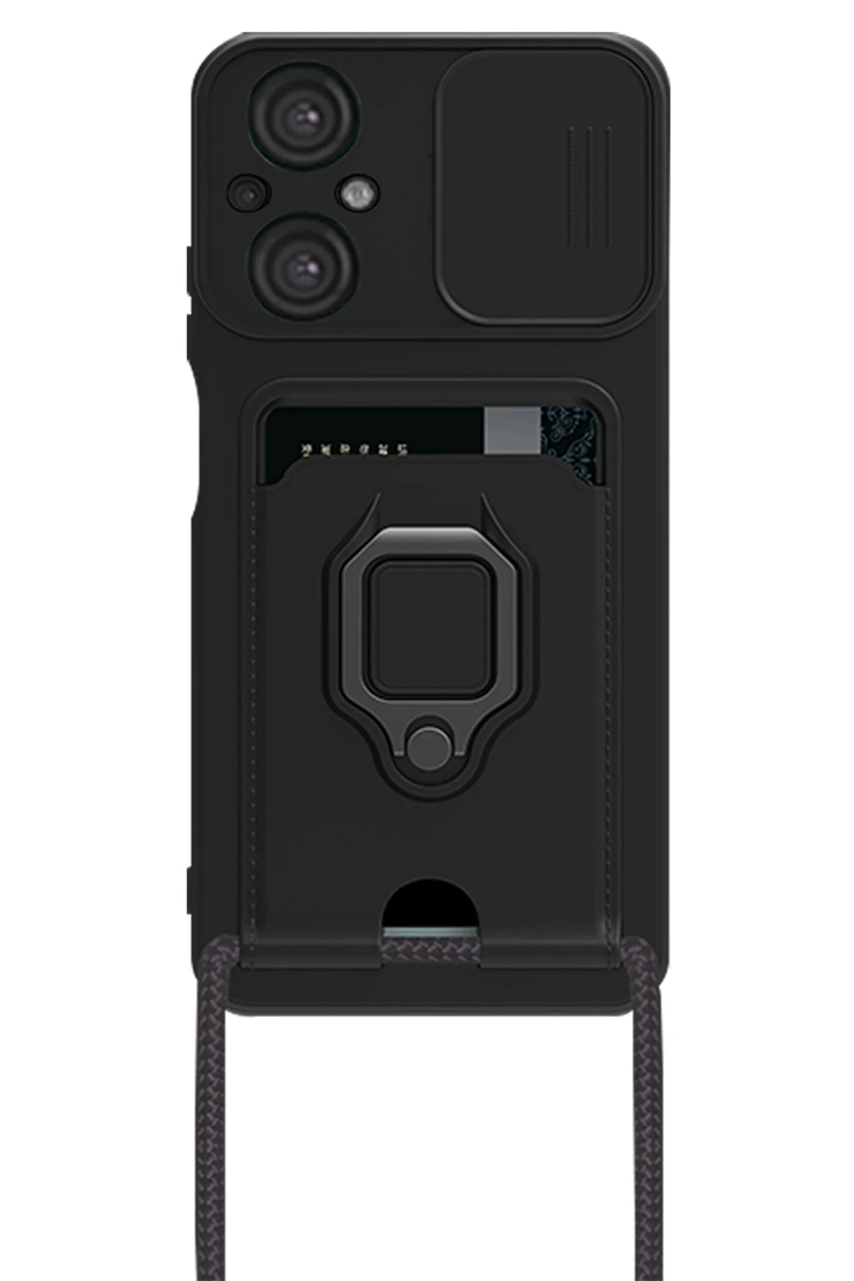 Newface Xiaomi Poco M5 Kılıf Zuma Kartvizitli Yüzüklü Silikon - Siyah