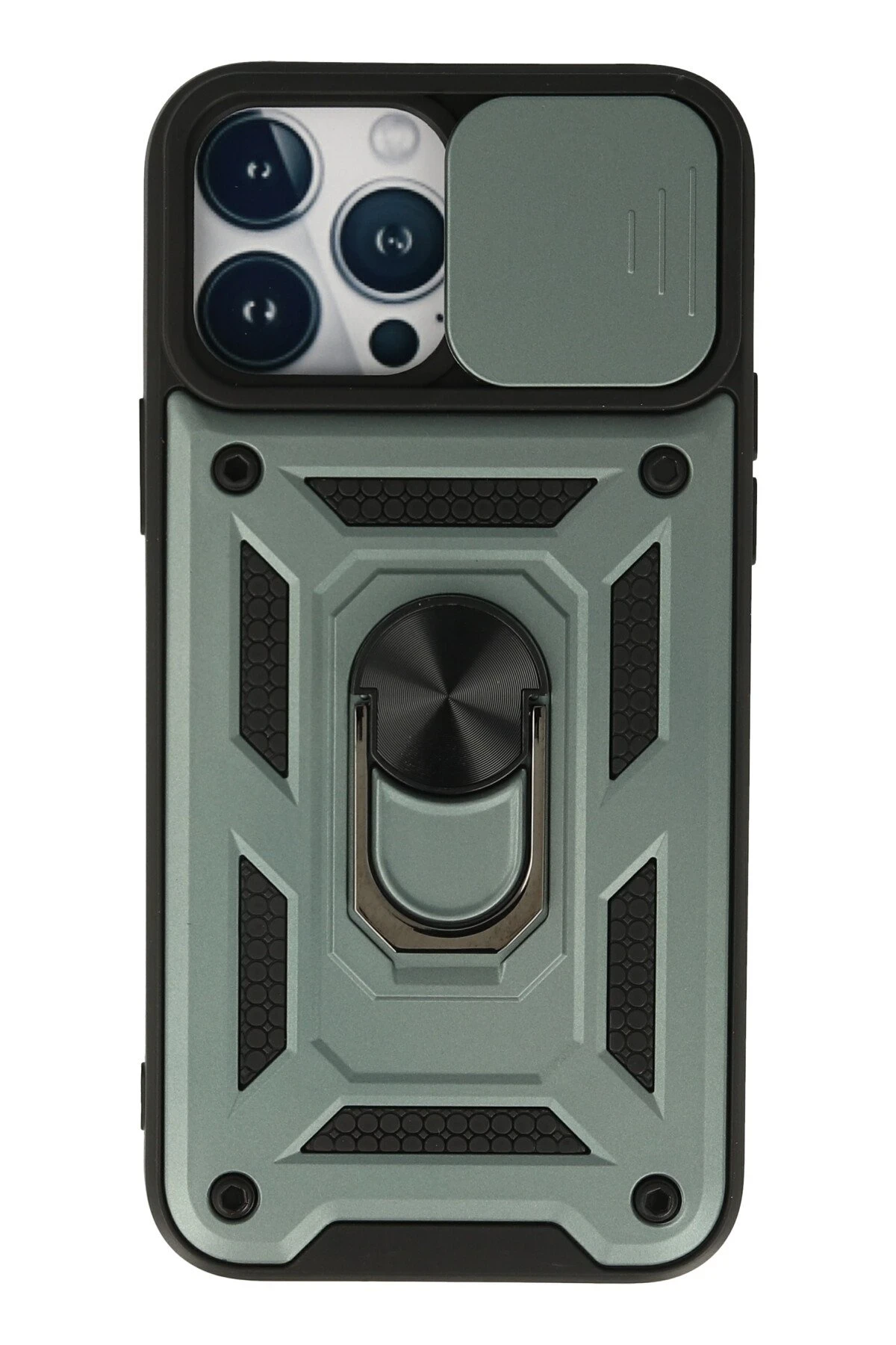 Newface iPhone 13 Pro Kılıf Pars Lens Yüzüklü Silikon - Yeşil