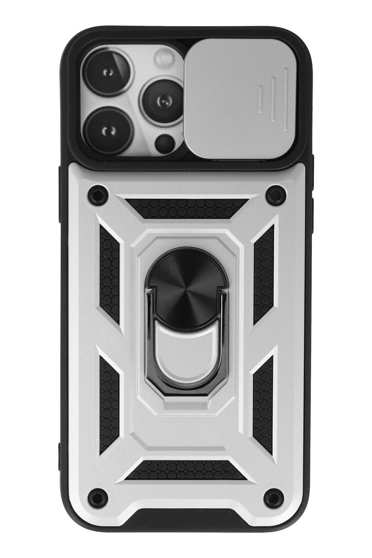 Newface iPhone 13 Pro Kılıf Pars Lens Yüzüklü Silikon - Gümüş