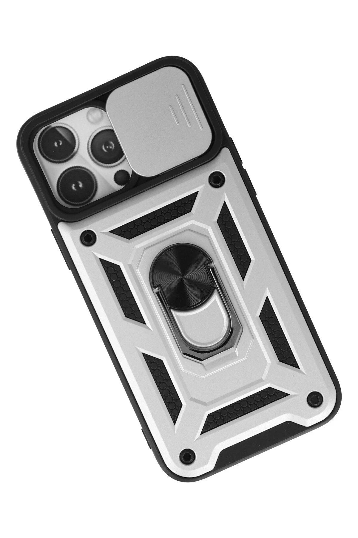 Newface iPhone 13 Pro Kılıf Pars Lens Yüzüklü Silikon - Gümüş