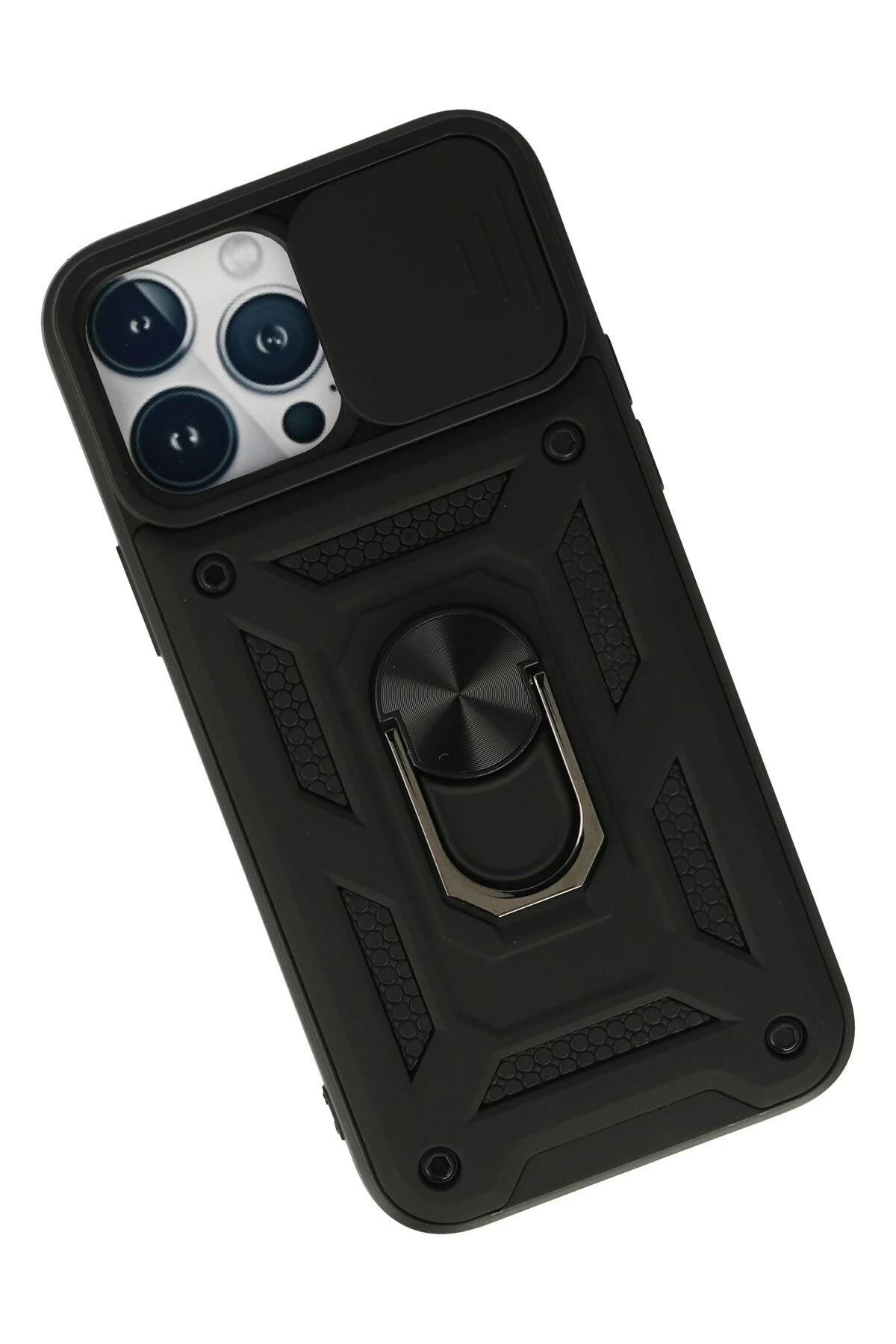 Newface iPhone 13 Pro Max Kılıf Pars Lens Yüzüklü Silikon - Siyah