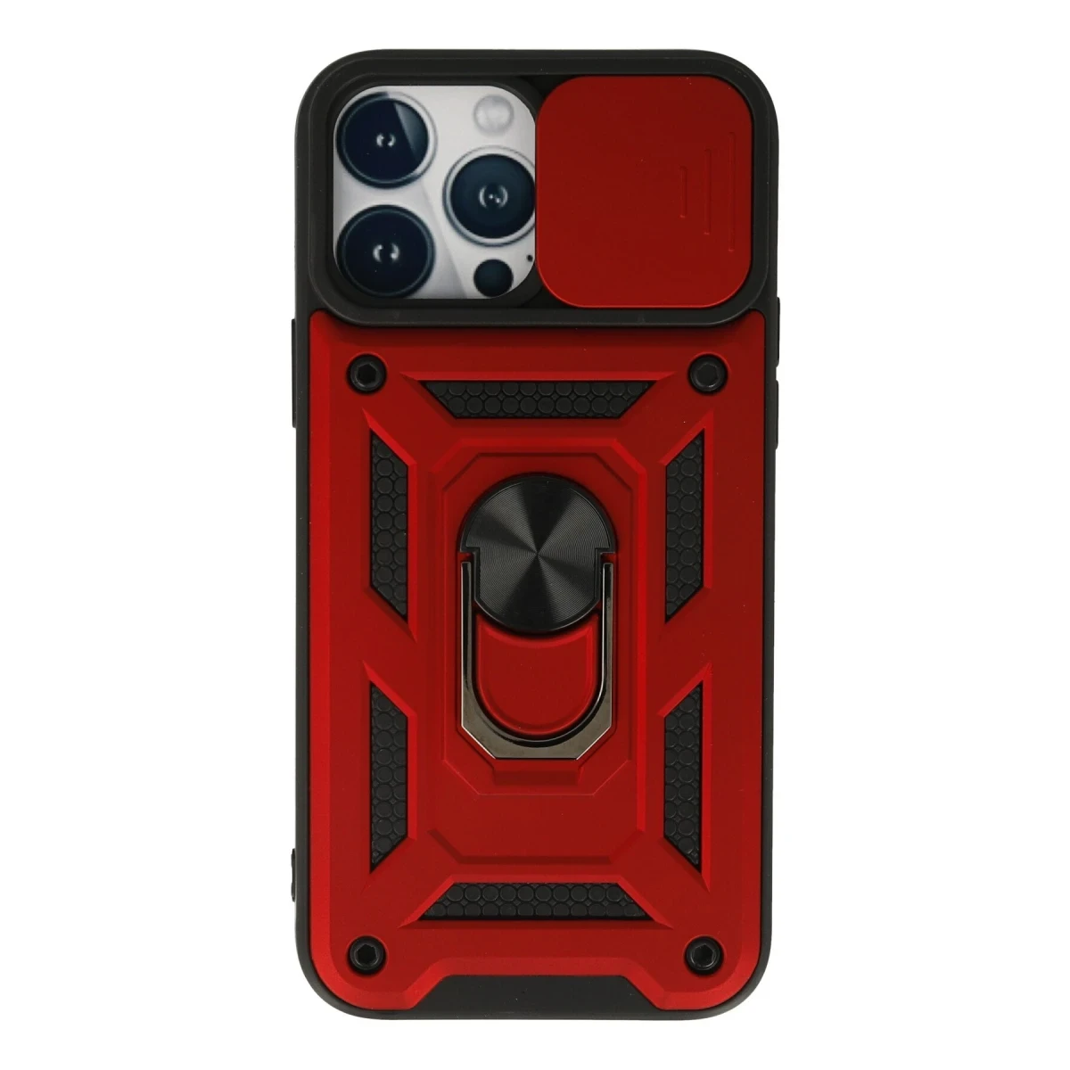 Newface Apple iPhone 13 Pro Max Kılıf Pars Lens Yüzüklü Silikon - Kırmızı
