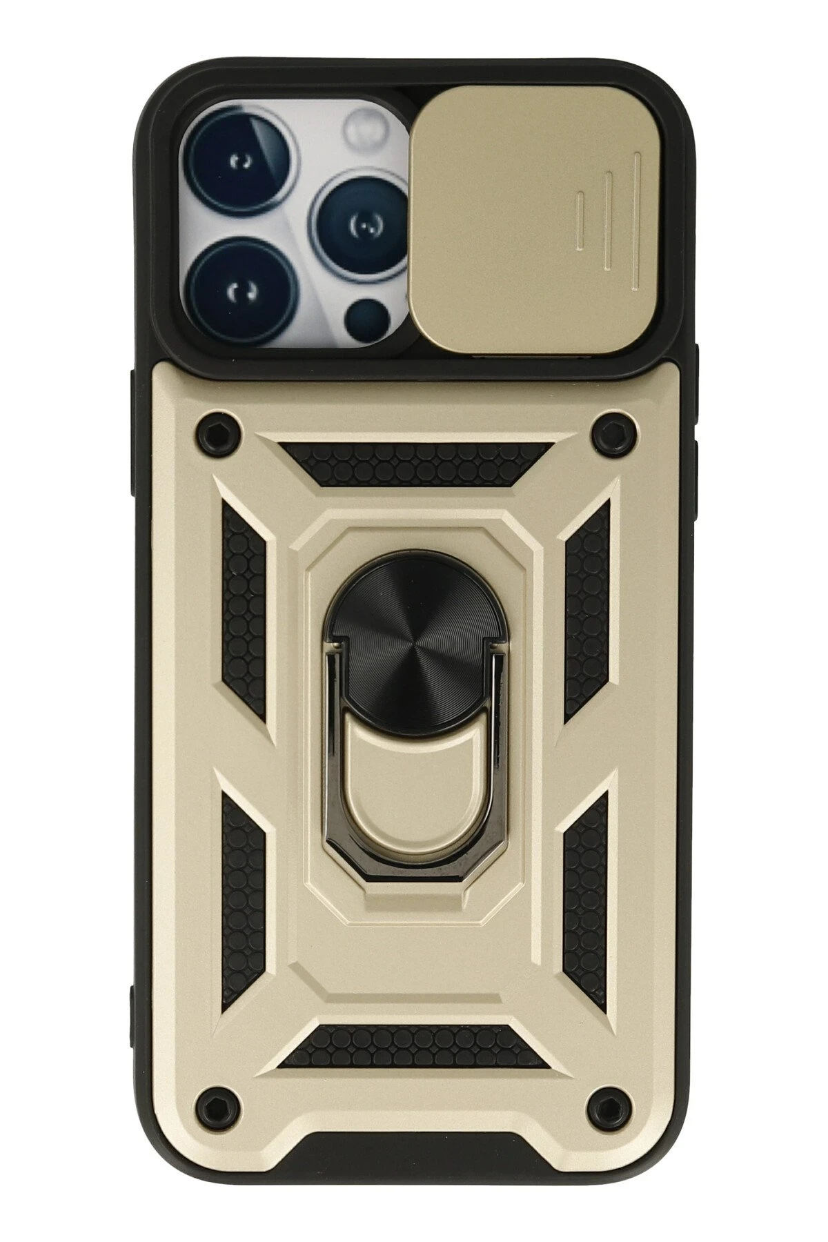 Newface iPhone 13 Pro Max Kılıf Pars Lens Yüzüklü Silikon - Gold
