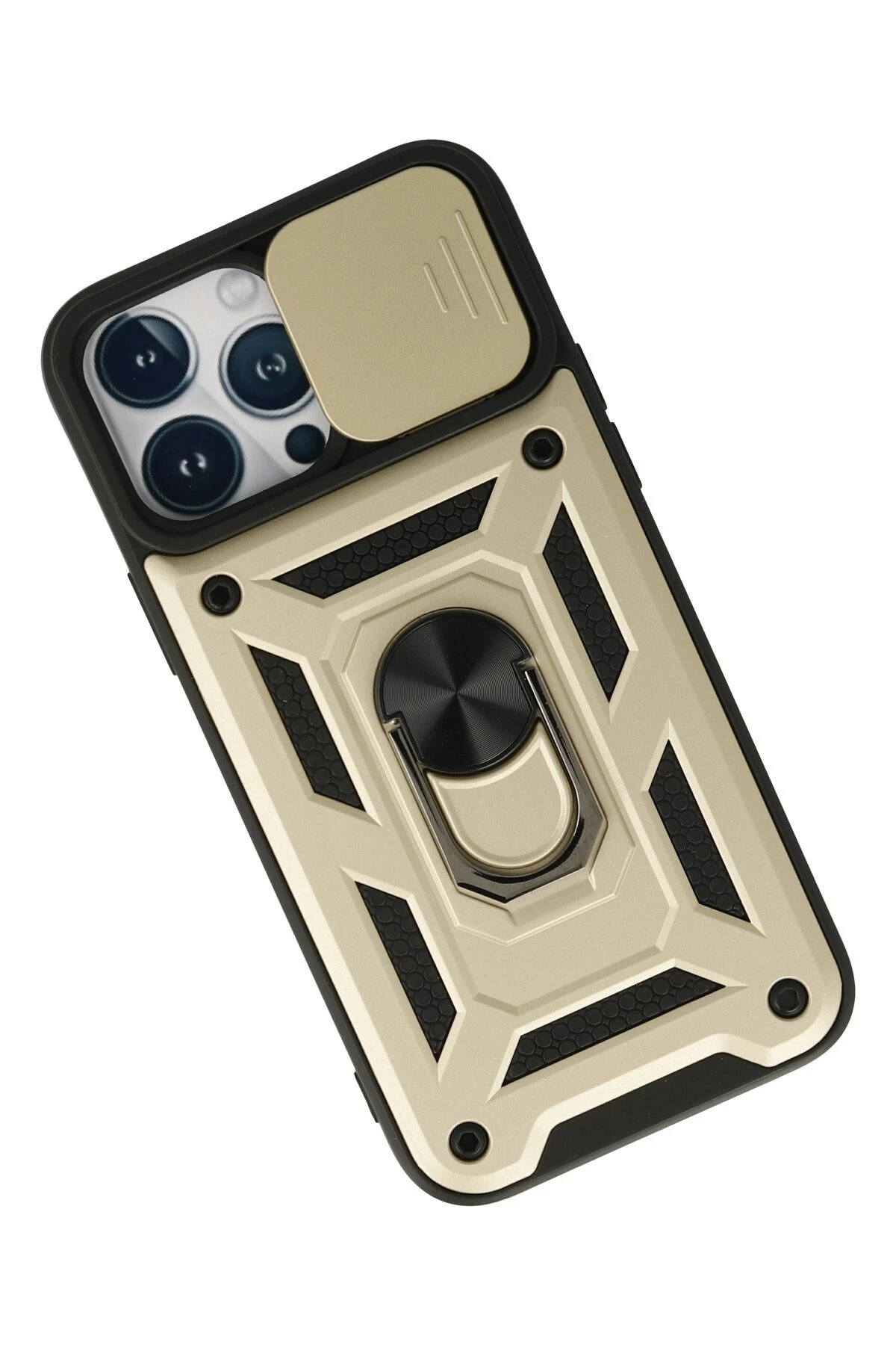 Newface iPhone 13 Pro Max Kılıf Pars Lens Yüzüklü Silikon - Gold